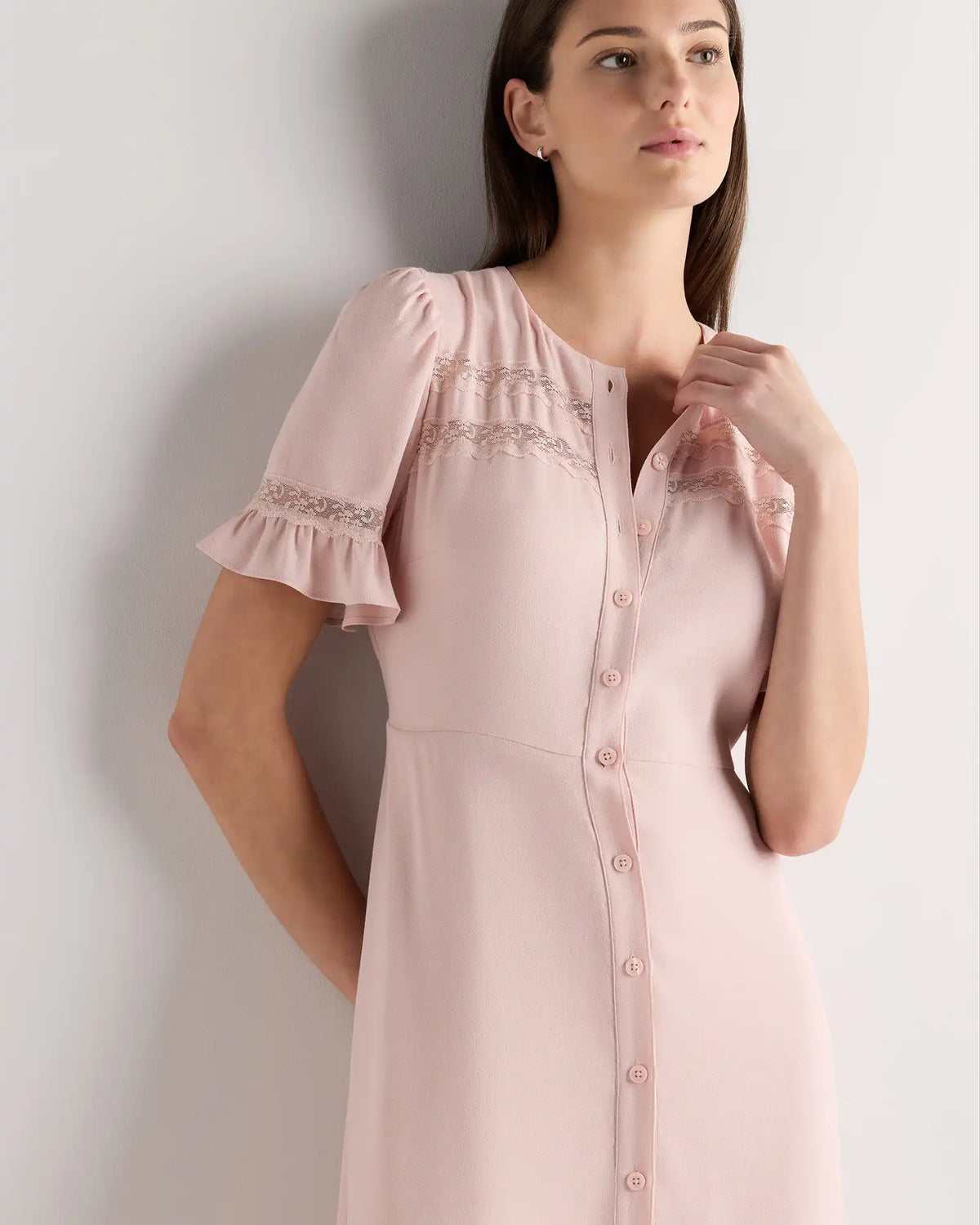 Lightweight Crepe Lace Inset Midi Dress
