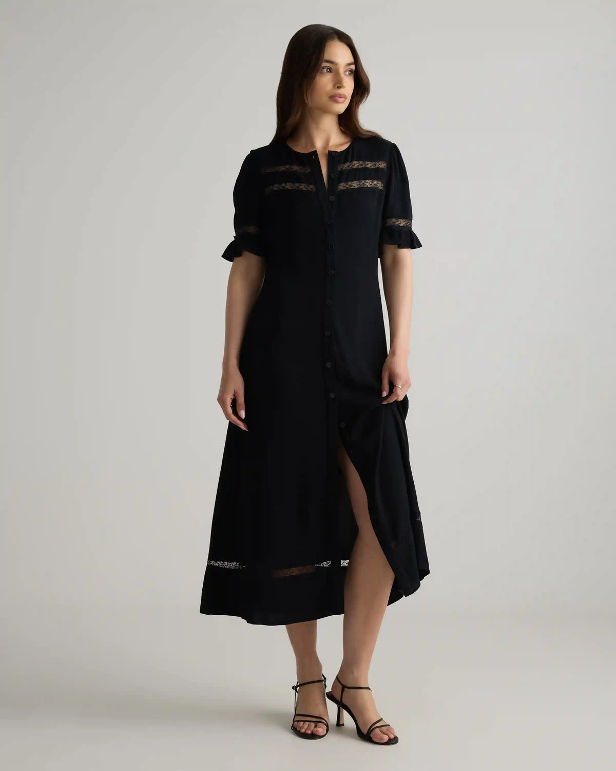 Lightweight Crepe Lace Inset Midi Dress