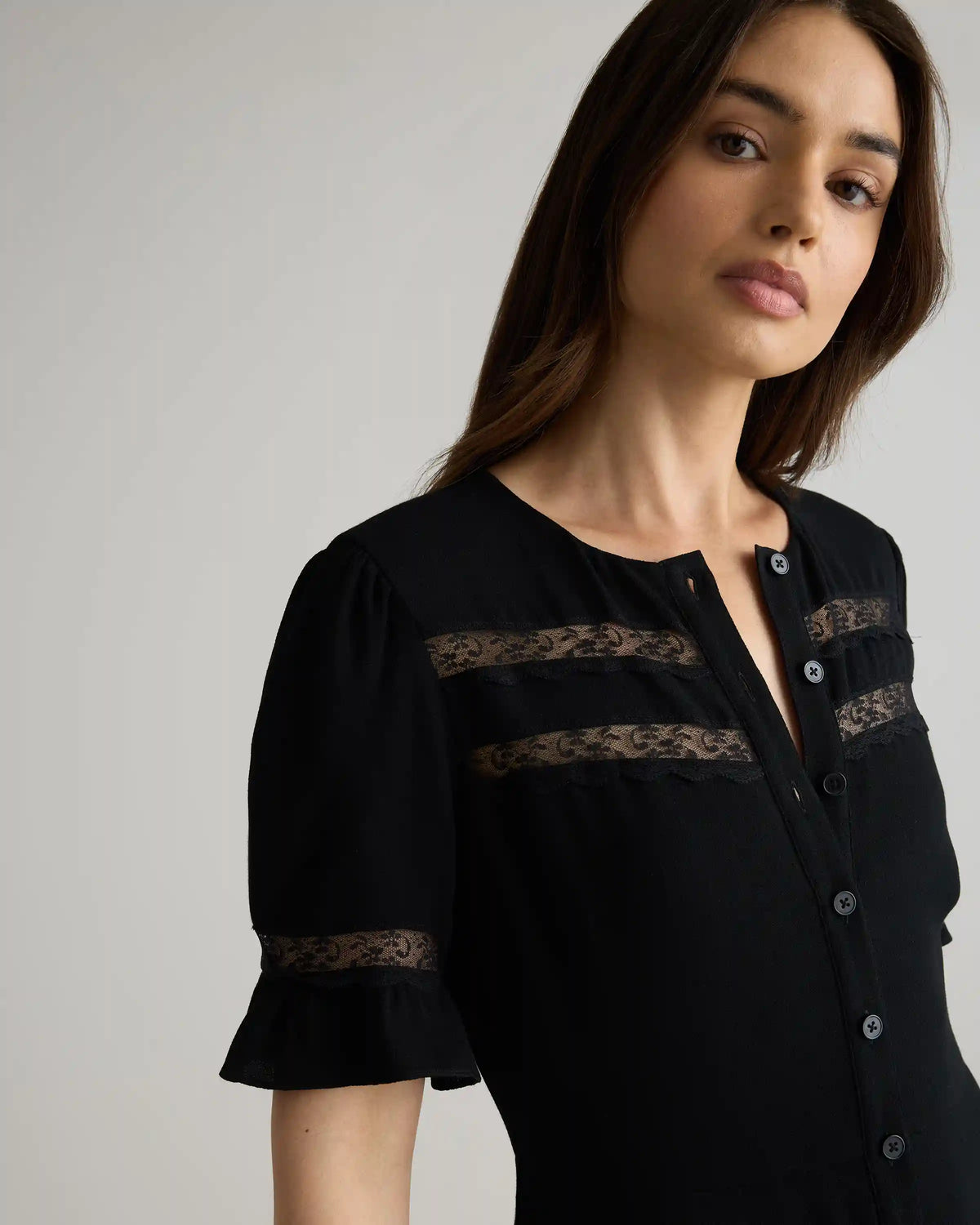 Lightweight Crepe Lace Inset Midi Dress
