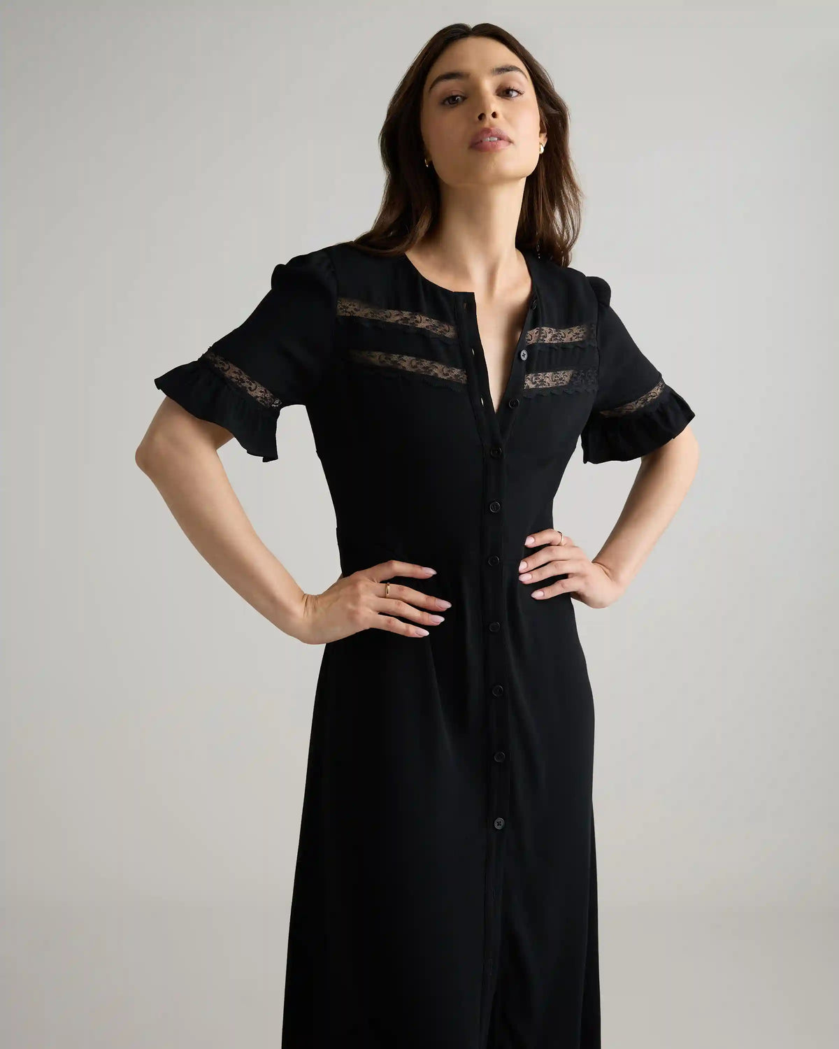 Lightweight Crepe Lace Inset Midi Dress