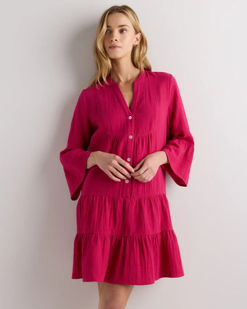 100% Organic Cotton Gauze Long Sleeve Tiered Mini Dress
