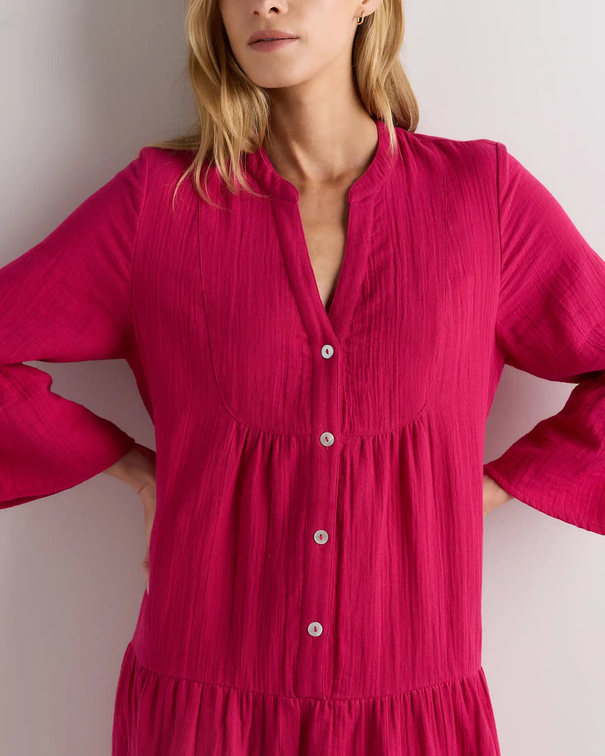 100% Organic Cotton Gauze Long Sleeve Tiered Mini Dress