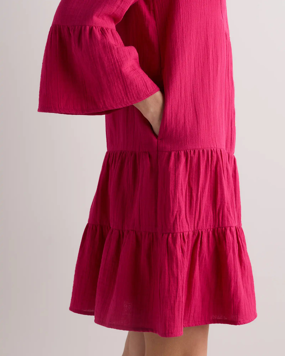 100% Organic Cotton Gauze Long Sleeve Tiered Mini Dress