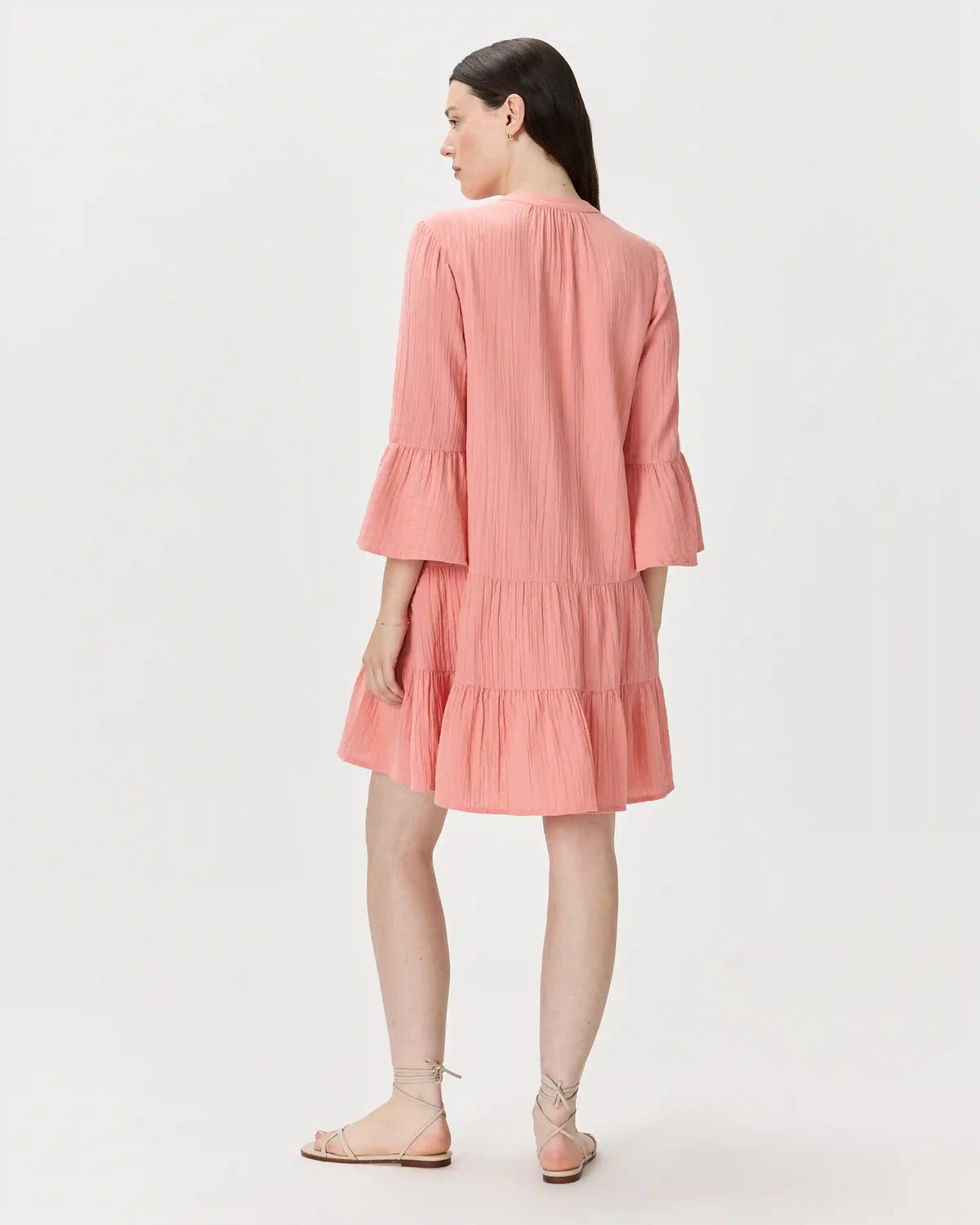 100% Organic Cotton Gauze Long Sleeve Tiered Mini Dress