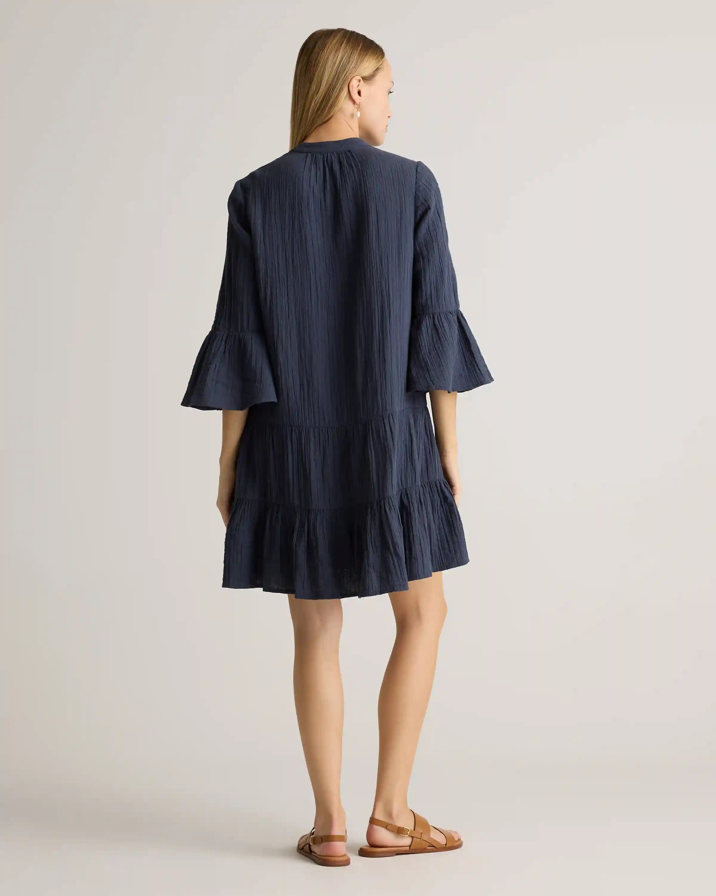 100% Organic Cotton Gauze Long Sleeve Tiered Mini Dress