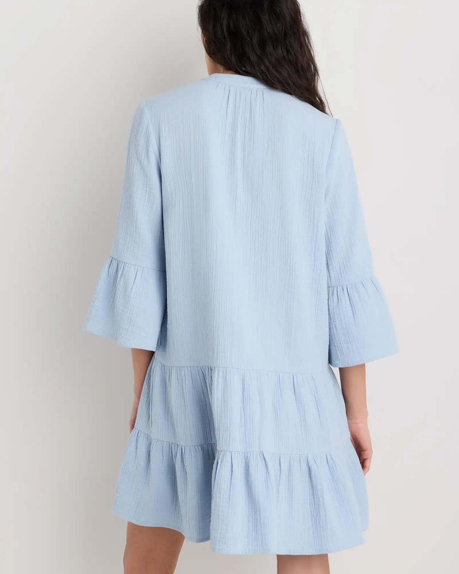 100% Organic Cotton Gauze Long Sleeve Tiered Mini Dress