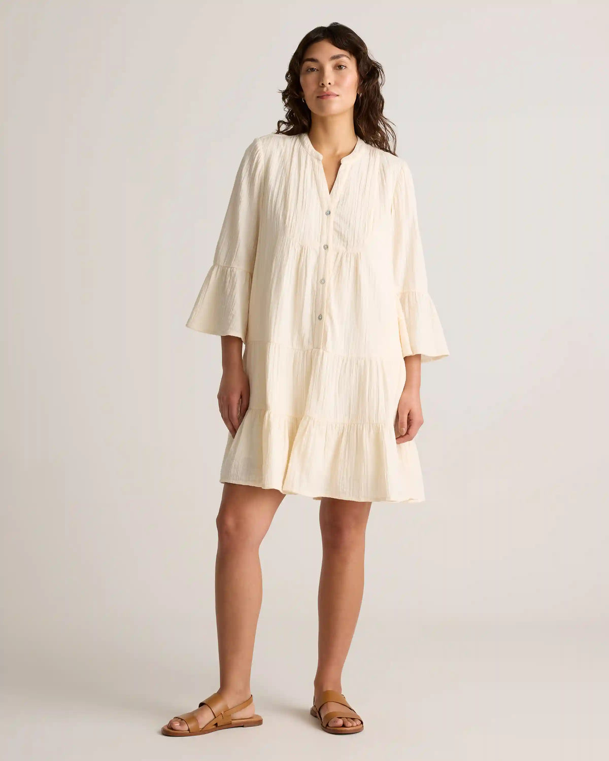 100% Organic Cotton Gauze Long Sleeve Tiered Mini Dress