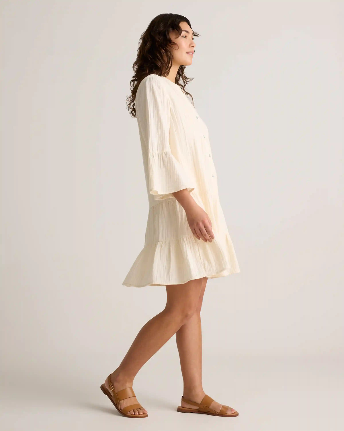 100% Organic Cotton Gauze Long Sleeve Tiered Mini Dress