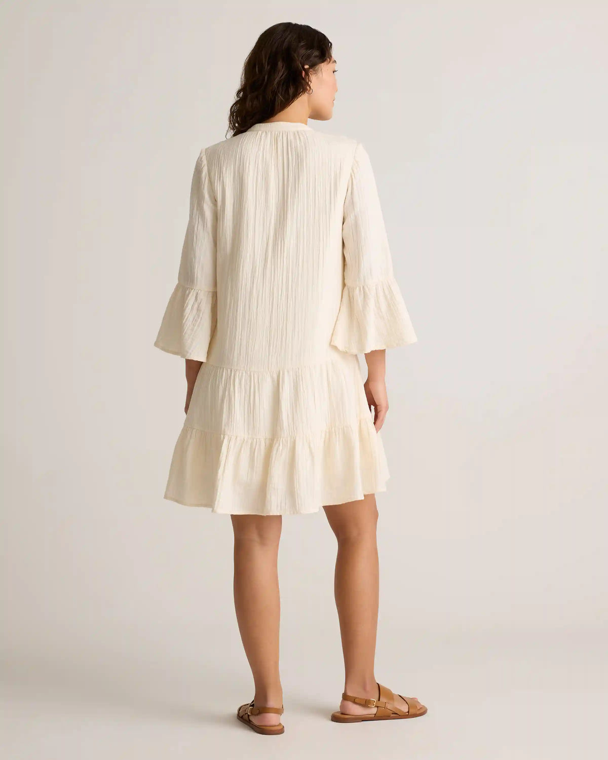 100% Organic Cotton Gauze Long Sleeve Tiered Mini Dress