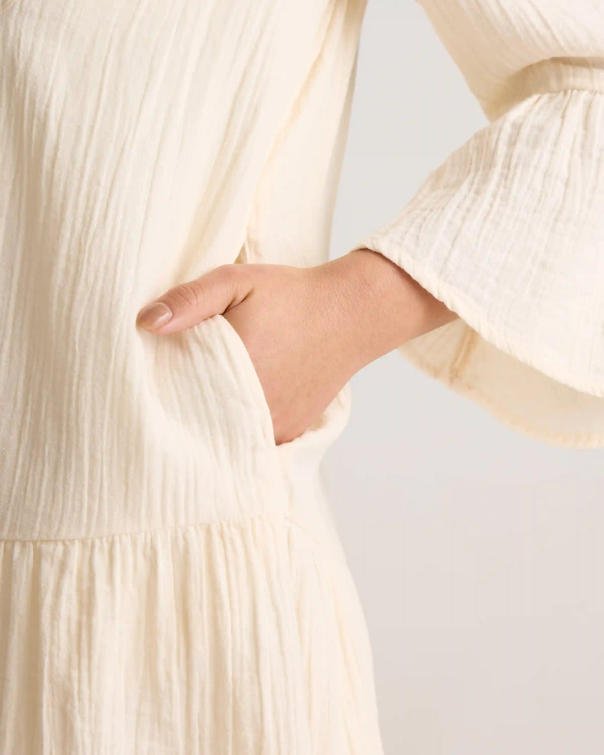 100% Organic Cotton Gauze Long Sleeve Tiered Mini Dress