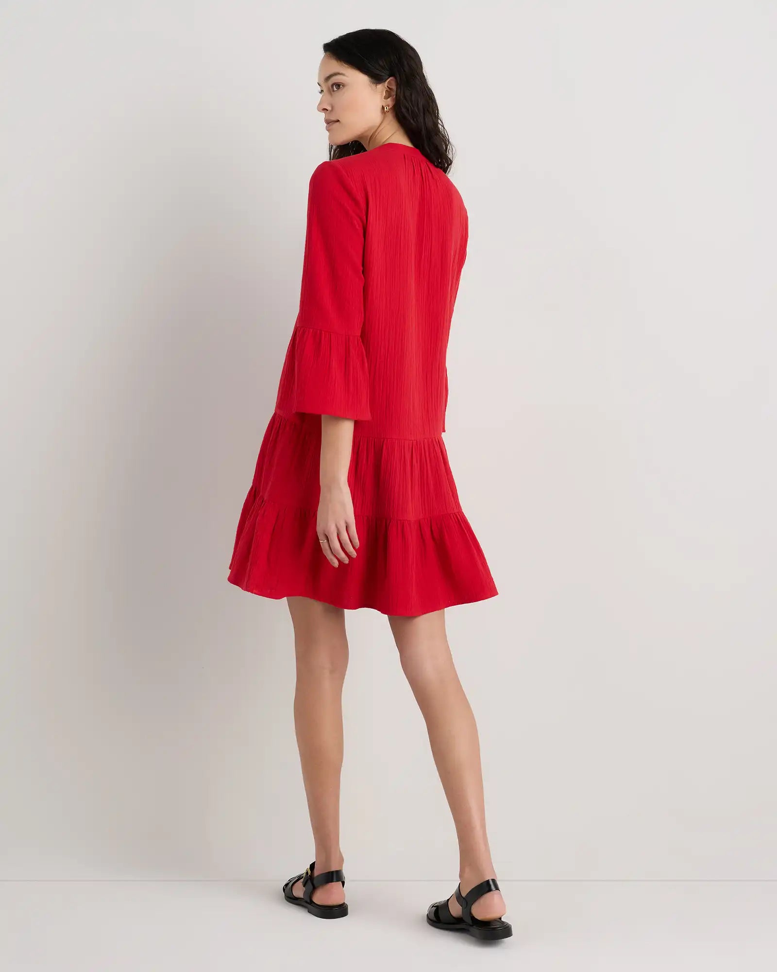 100% Organic Cotton Gauze Long Sleeve Tiered Mini Dress