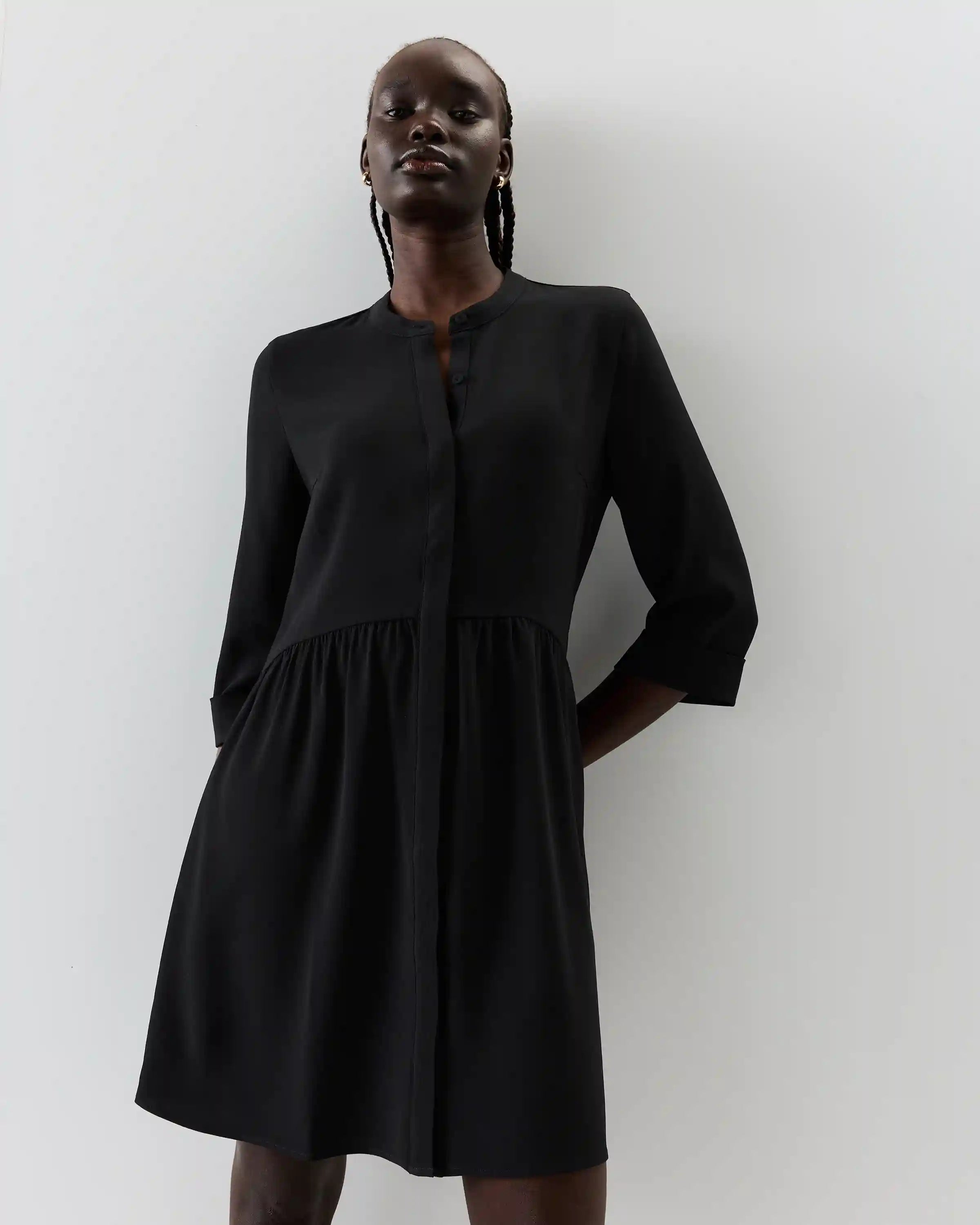 Fluid Crepe Shirt Dress
