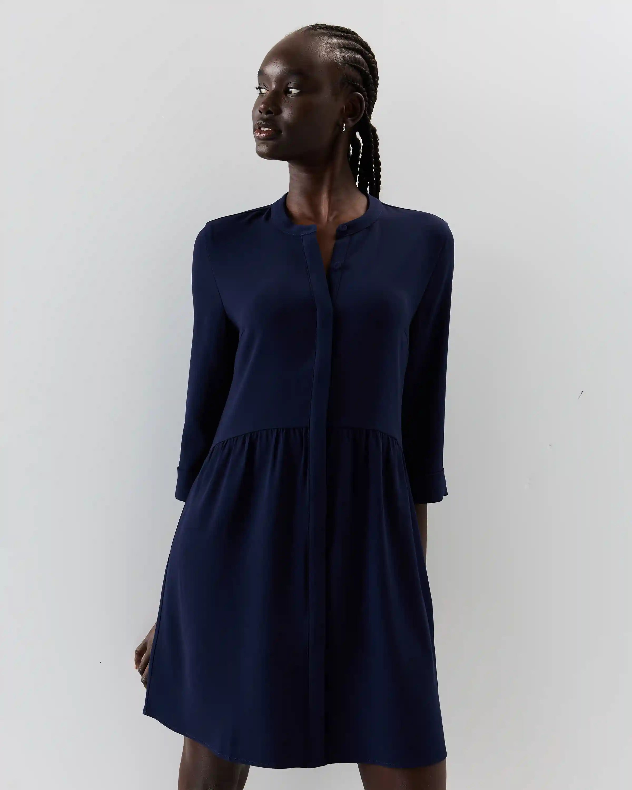 Fluid Crepe Shirt Dress