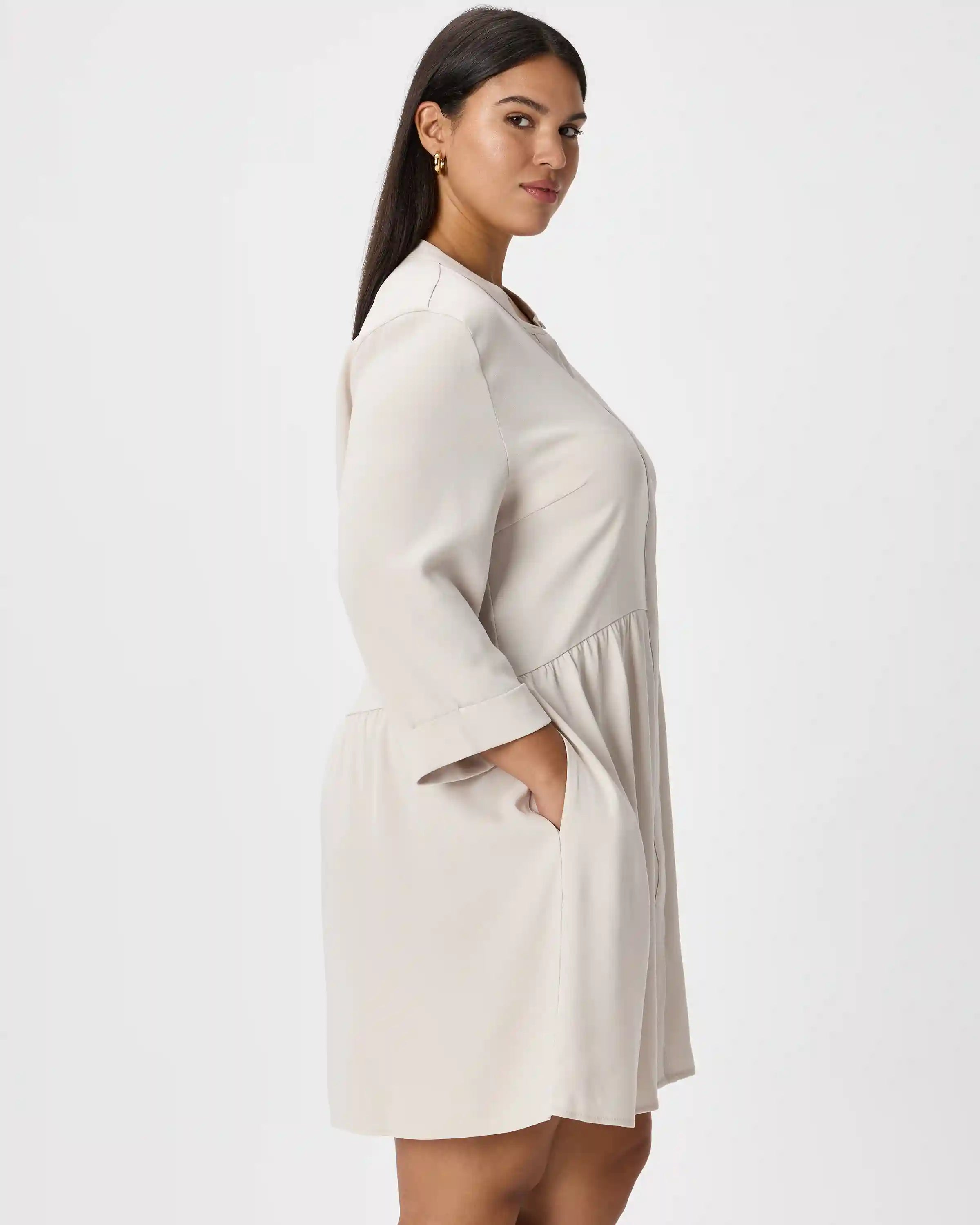 Fluid Crepe Shirt Dress