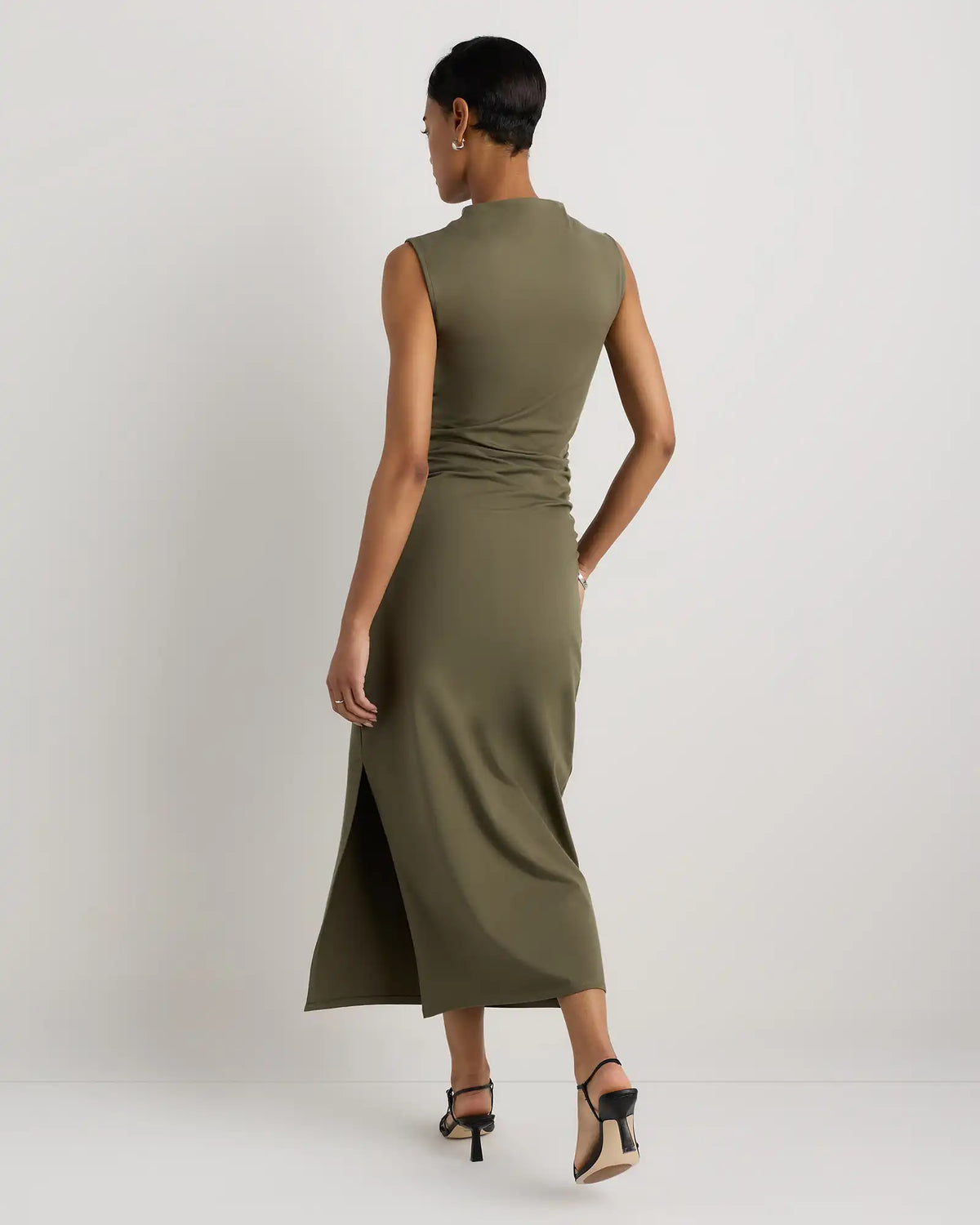 Stretch Cotton Jersey Mock Neck Midi Dress