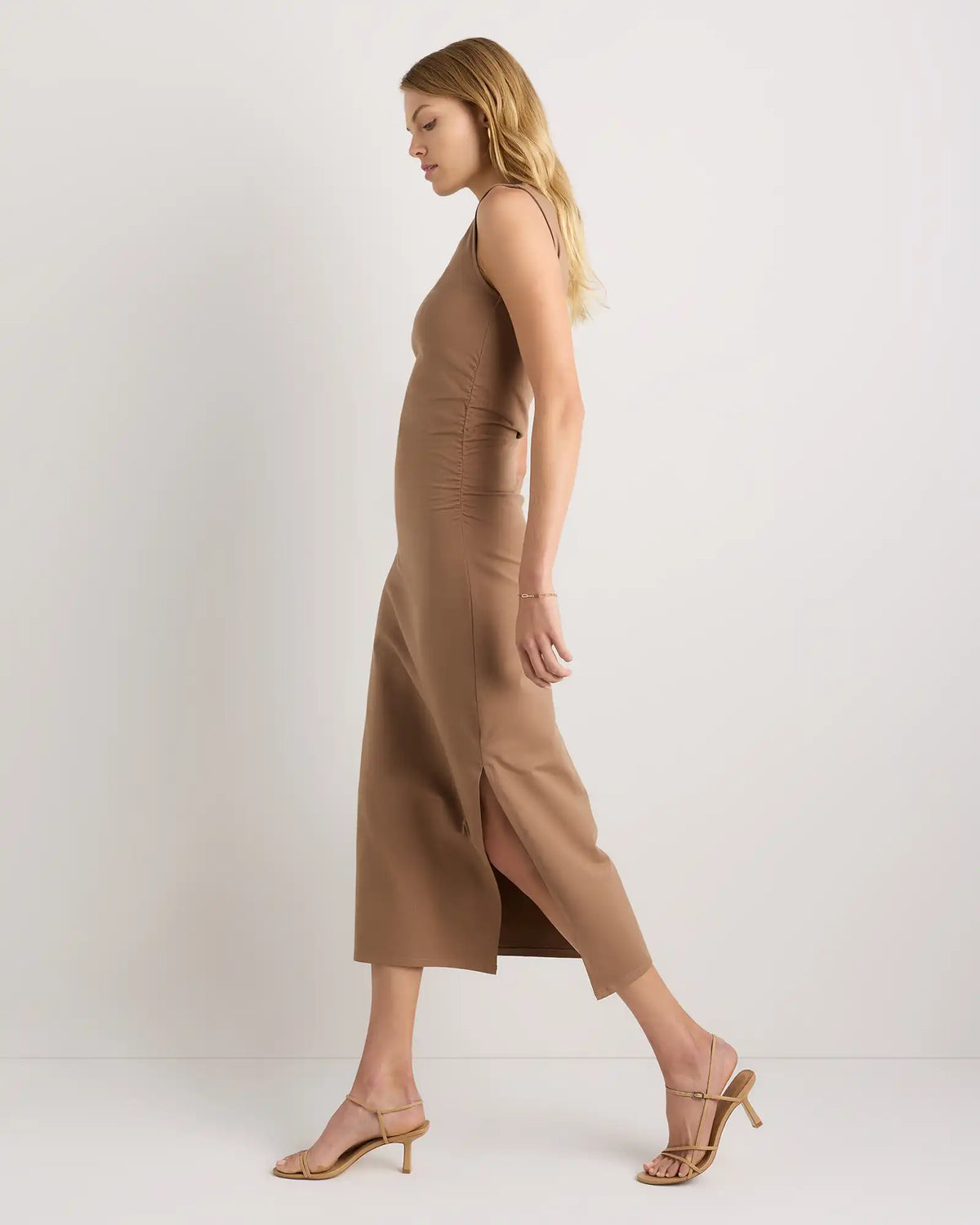 Stretch Cotton Jersey Mock Neck Midi Dress