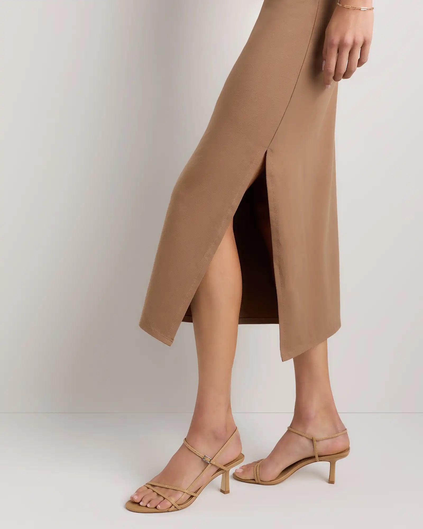 Stretch Cotton Jersey Mock Neck Midi Dress