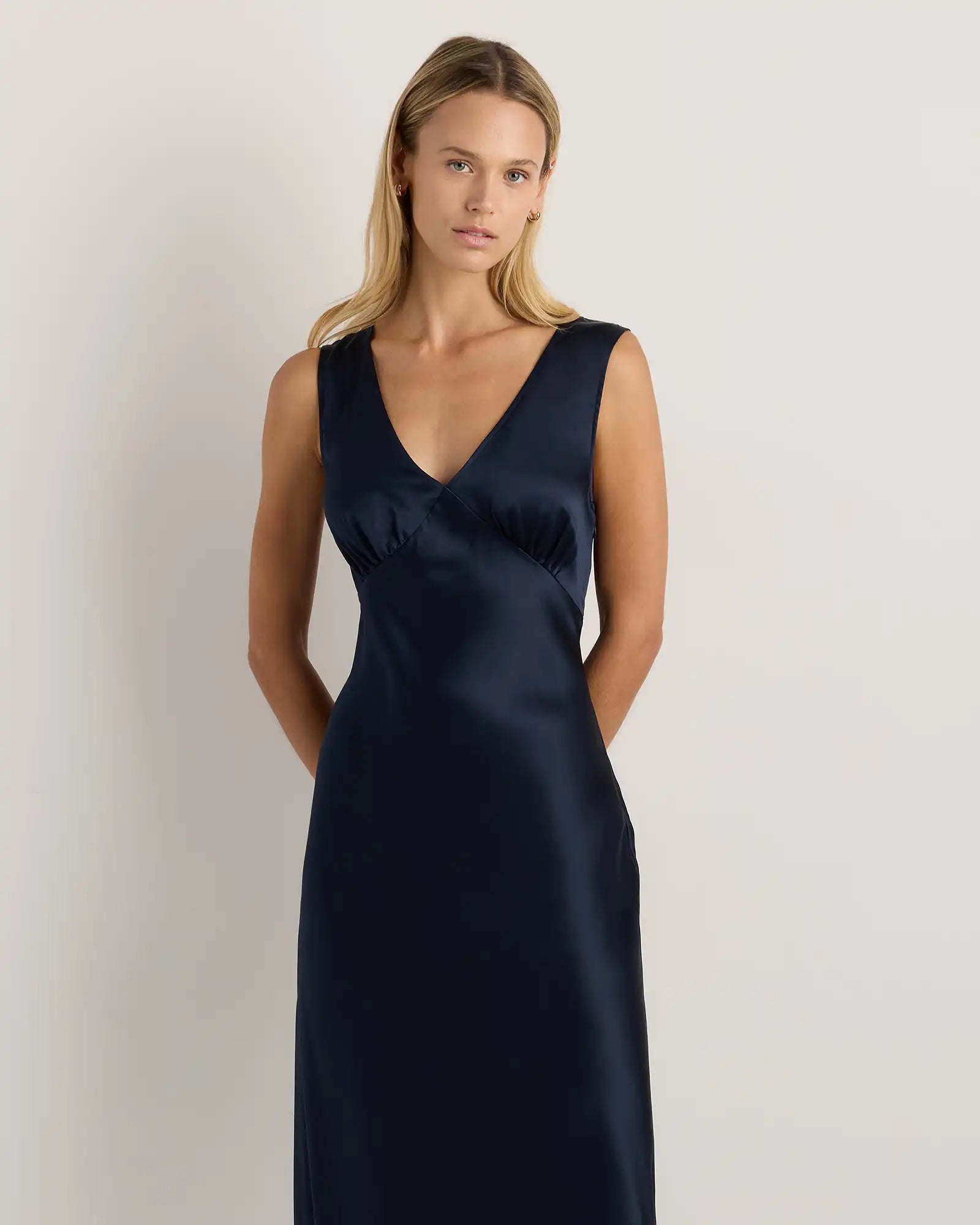 100% Washable Silk V-Neck Maxi Dress