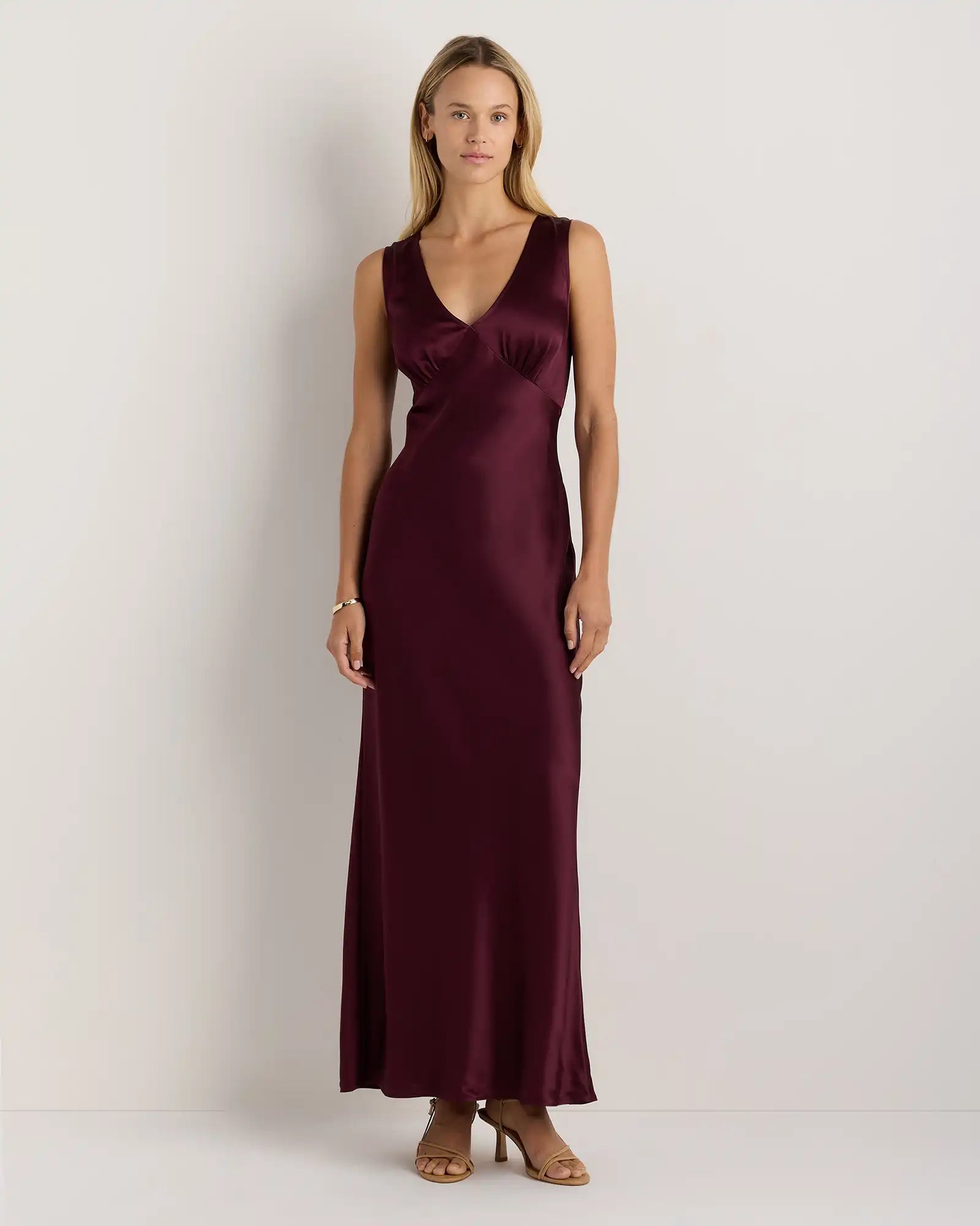 100% Washable Silk V-Neck Maxi Dress