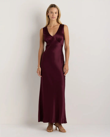 100% Washable Silk V-Neck Maxi Dress
