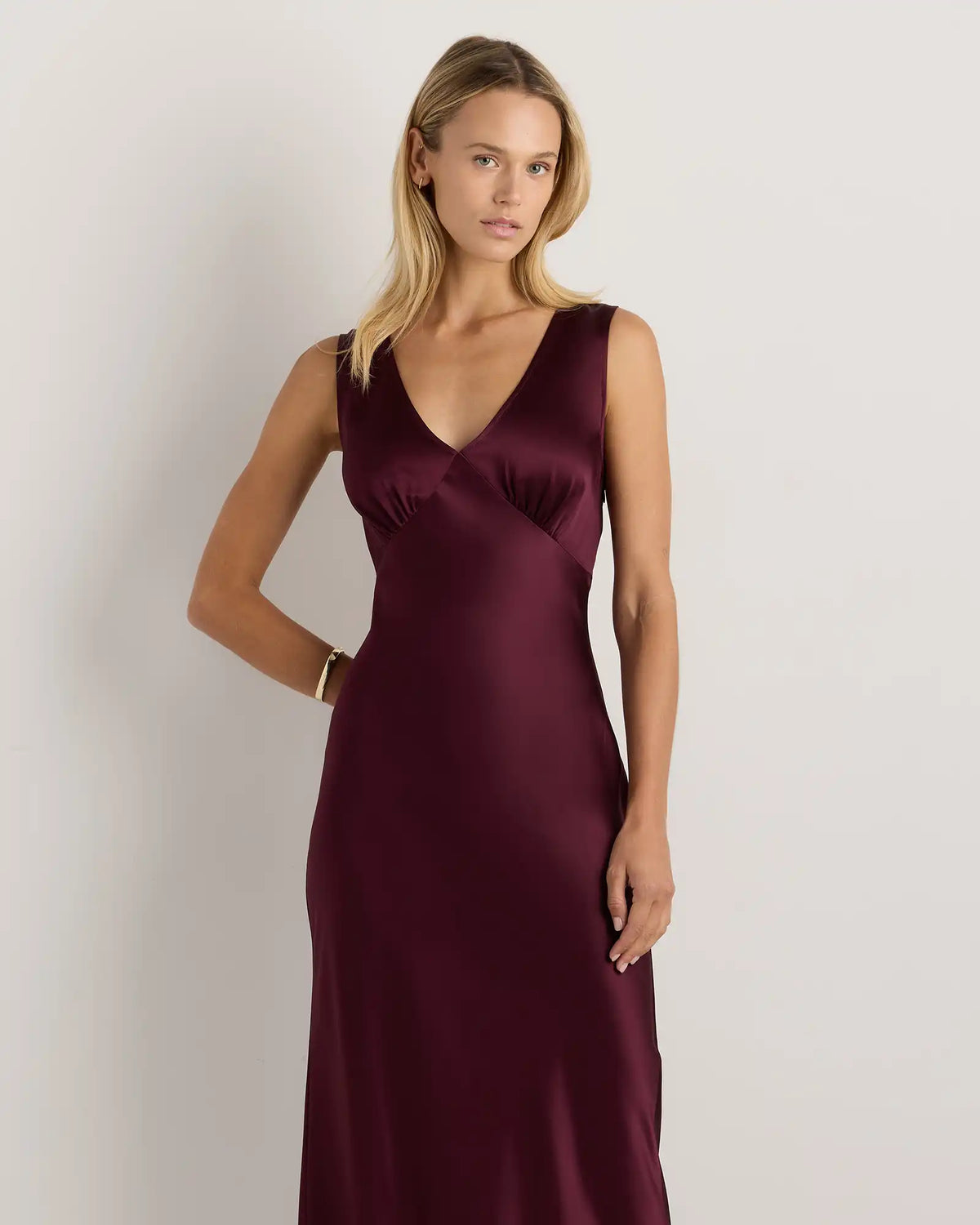 100% Washable Silk V-Neck Maxi Dress