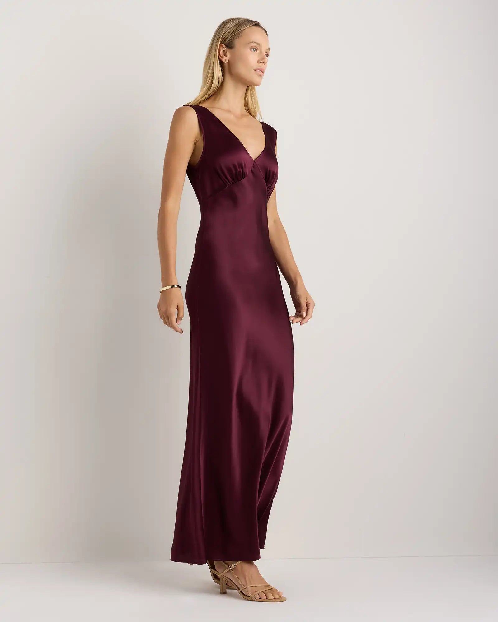 100% Washable Silk V-Neck Maxi Dress
