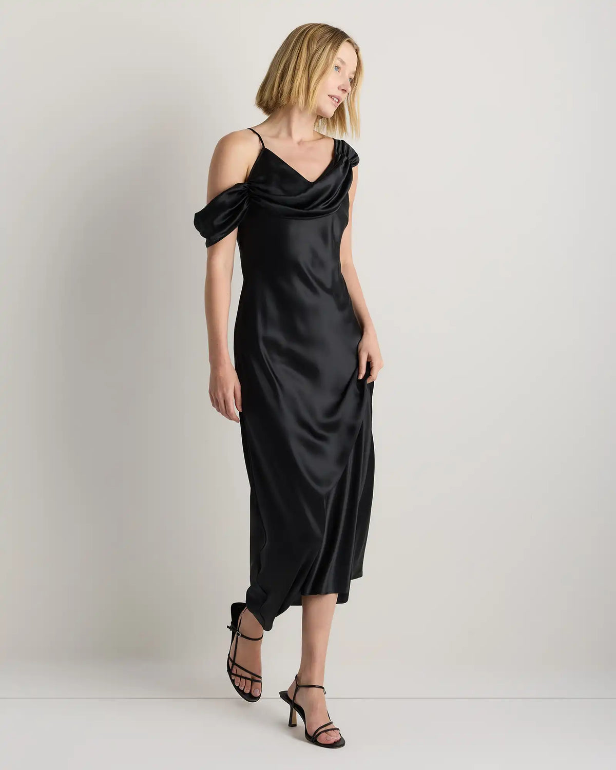 100% Washable Silk Draped Shoulder Maxi Dress