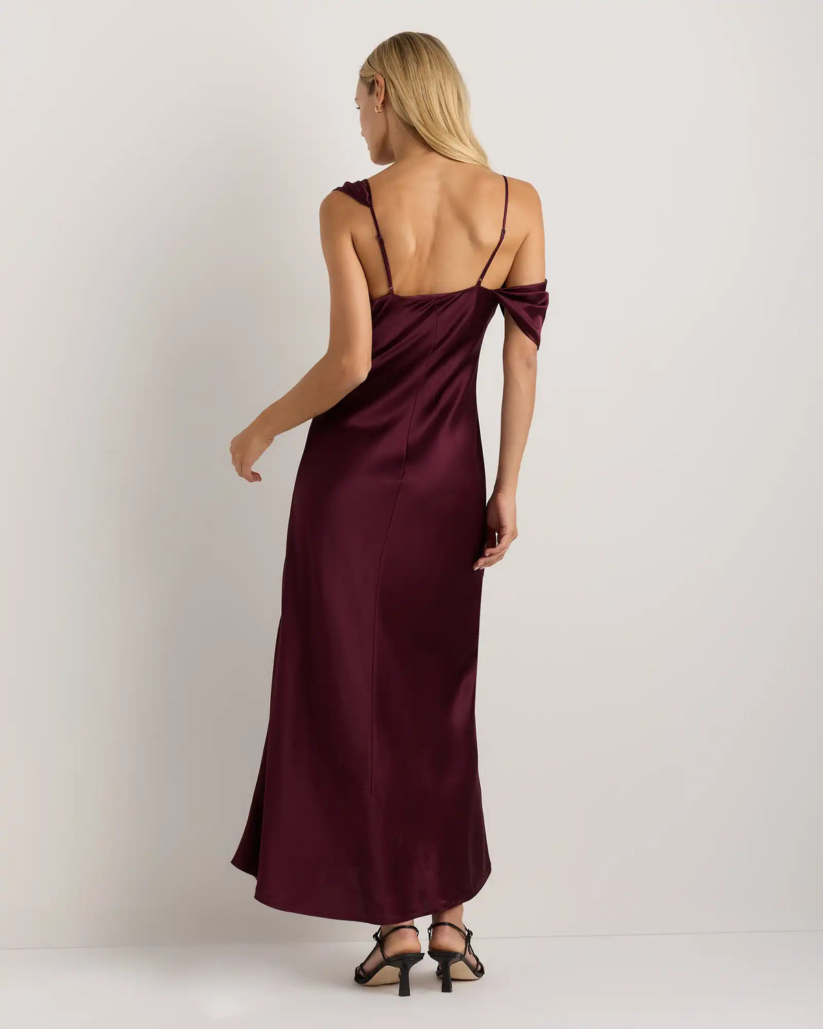 100% Washable Silk Draped Shoulder Maxi Dress