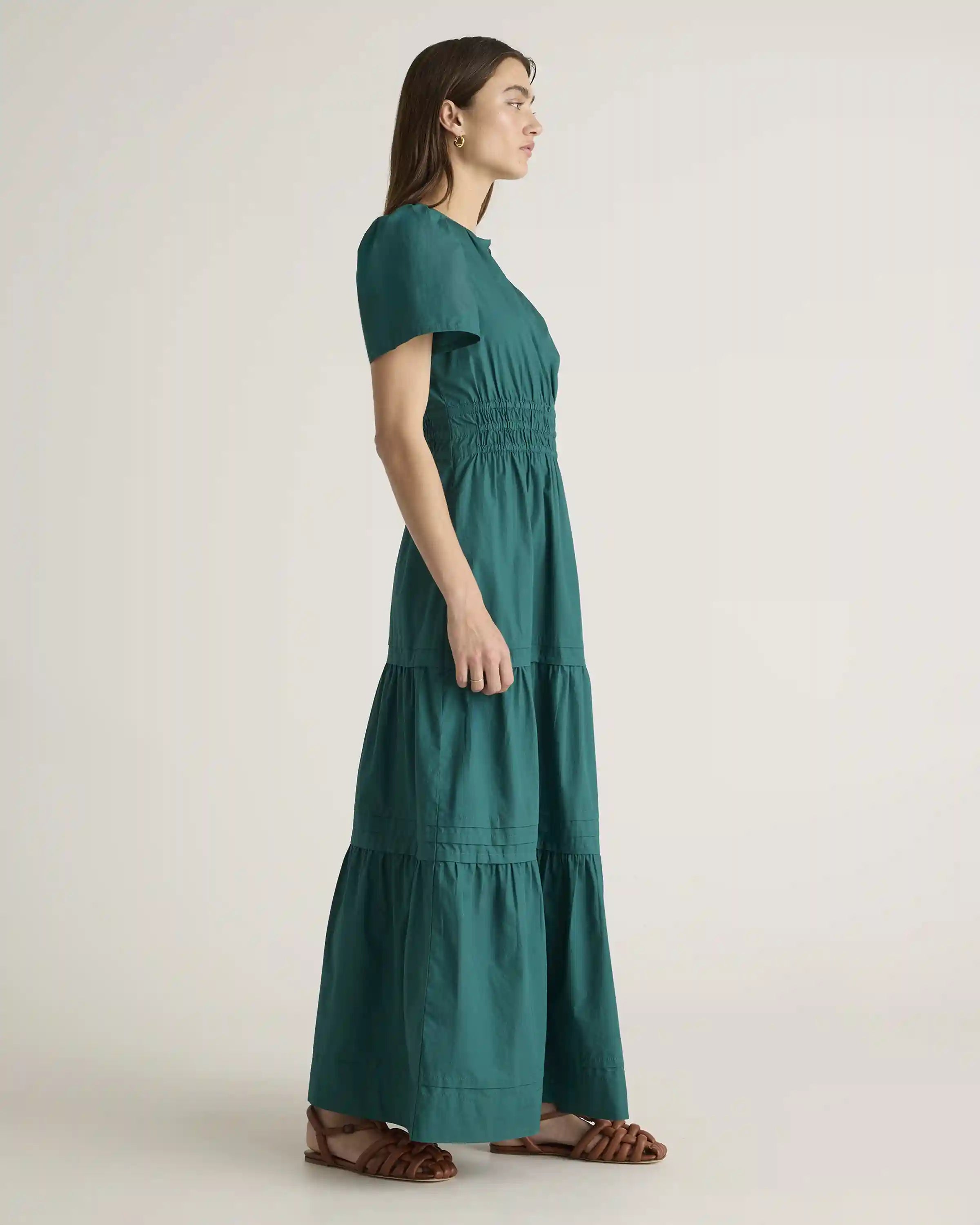 100% Organic Cotton Poplin Tiered Maxi Dress