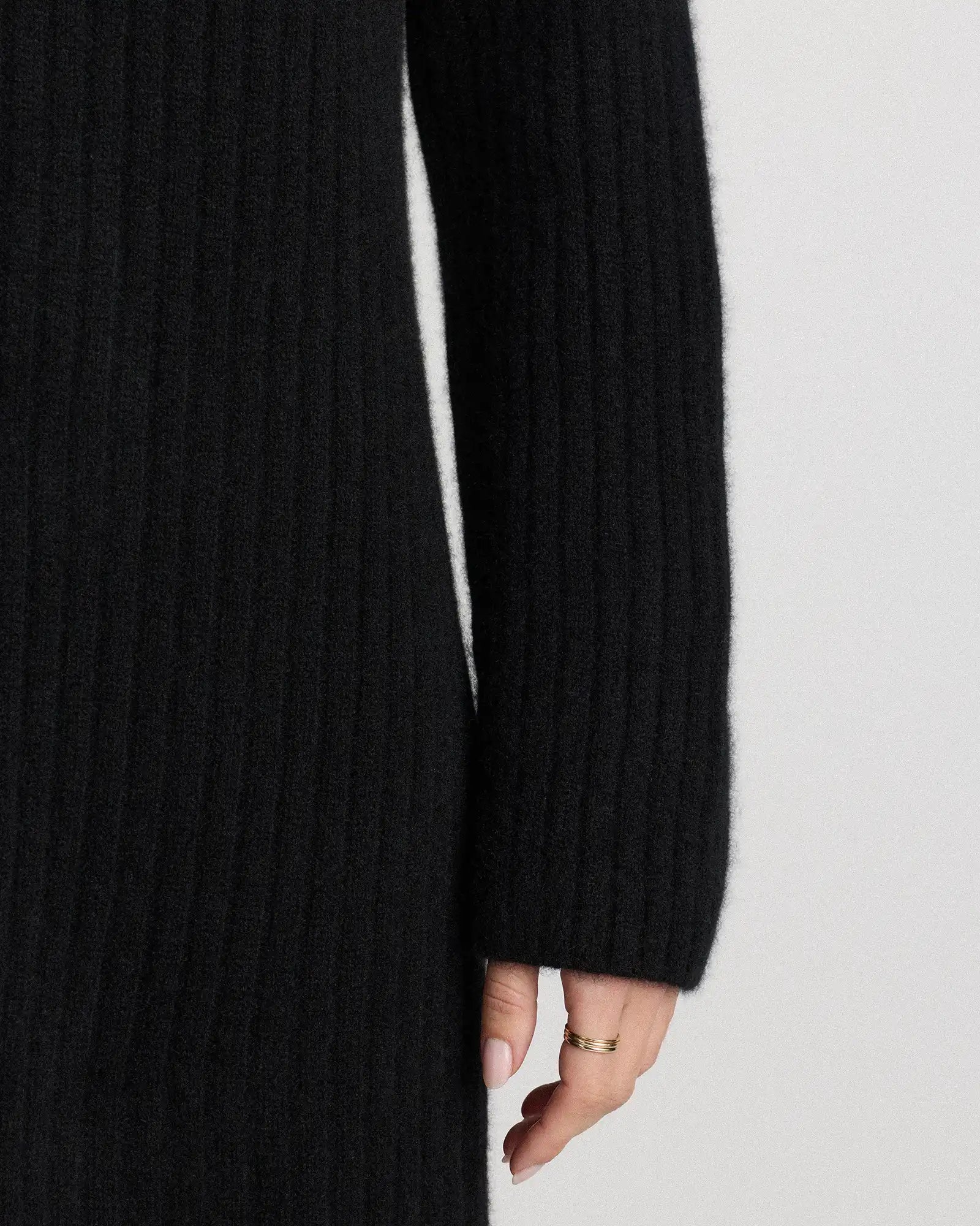 Mongolian Cashmere Ribbed Turtleneck Mini Dress