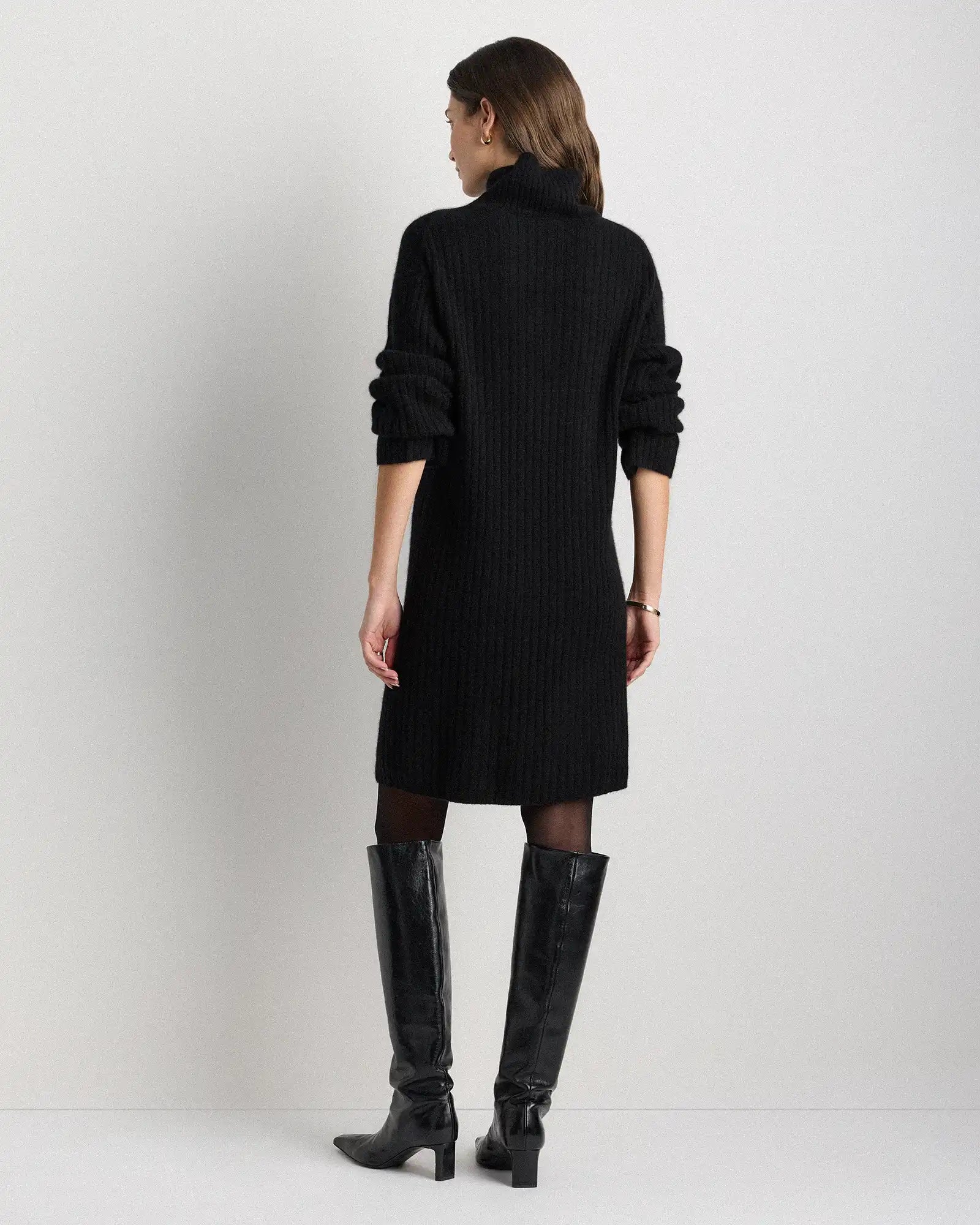 Mongolian Cashmere Ribbed Turtleneck Mini Dress