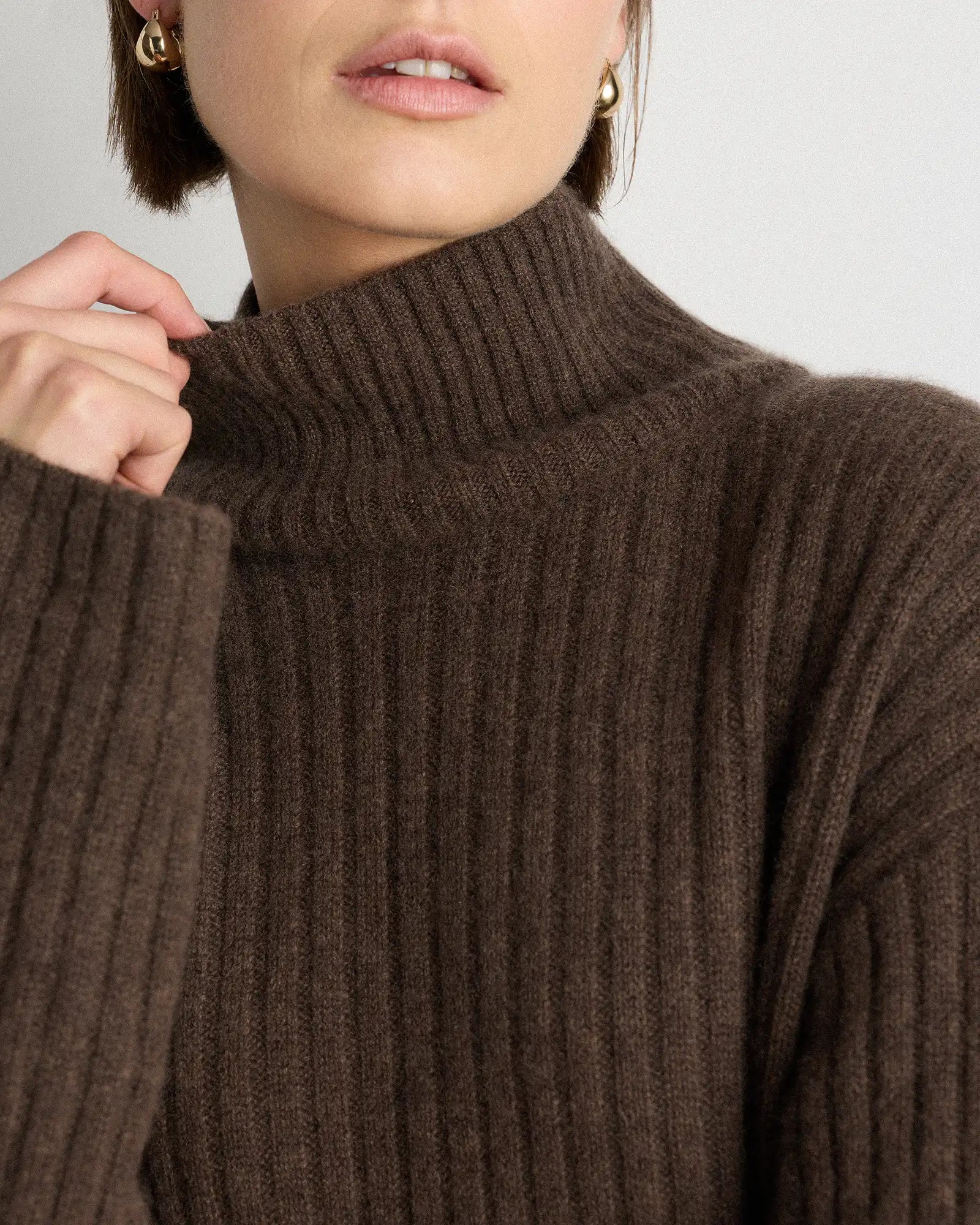 Mongolian Cashmere Ribbed Turtleneck Mini Dress
