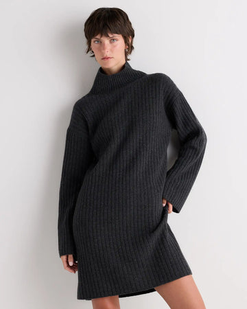 Mongolian Cashmere Ribbed Turtleneck Mini Dress