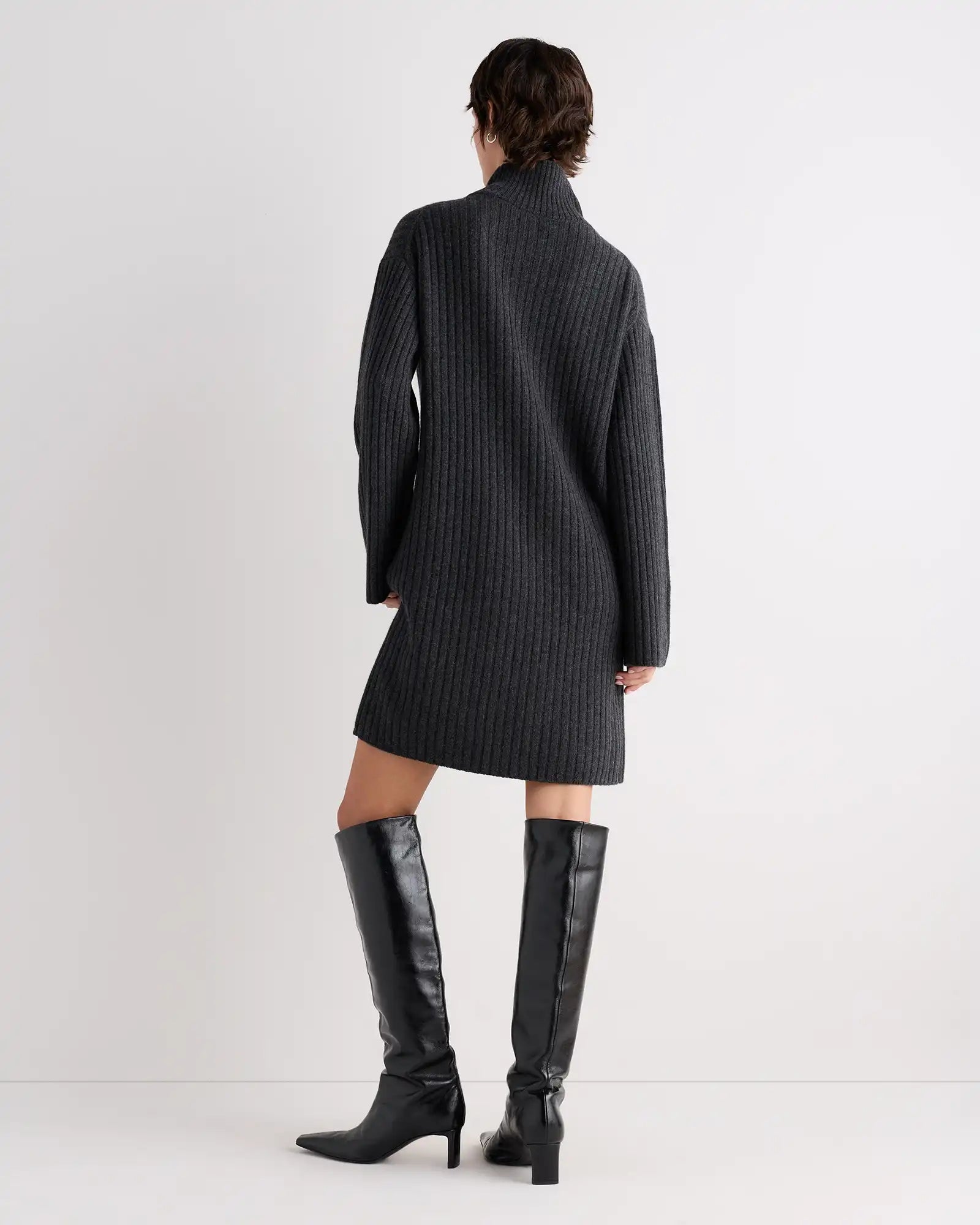Mongolian Cashmere Ribbed Turtleneck Mini Dress