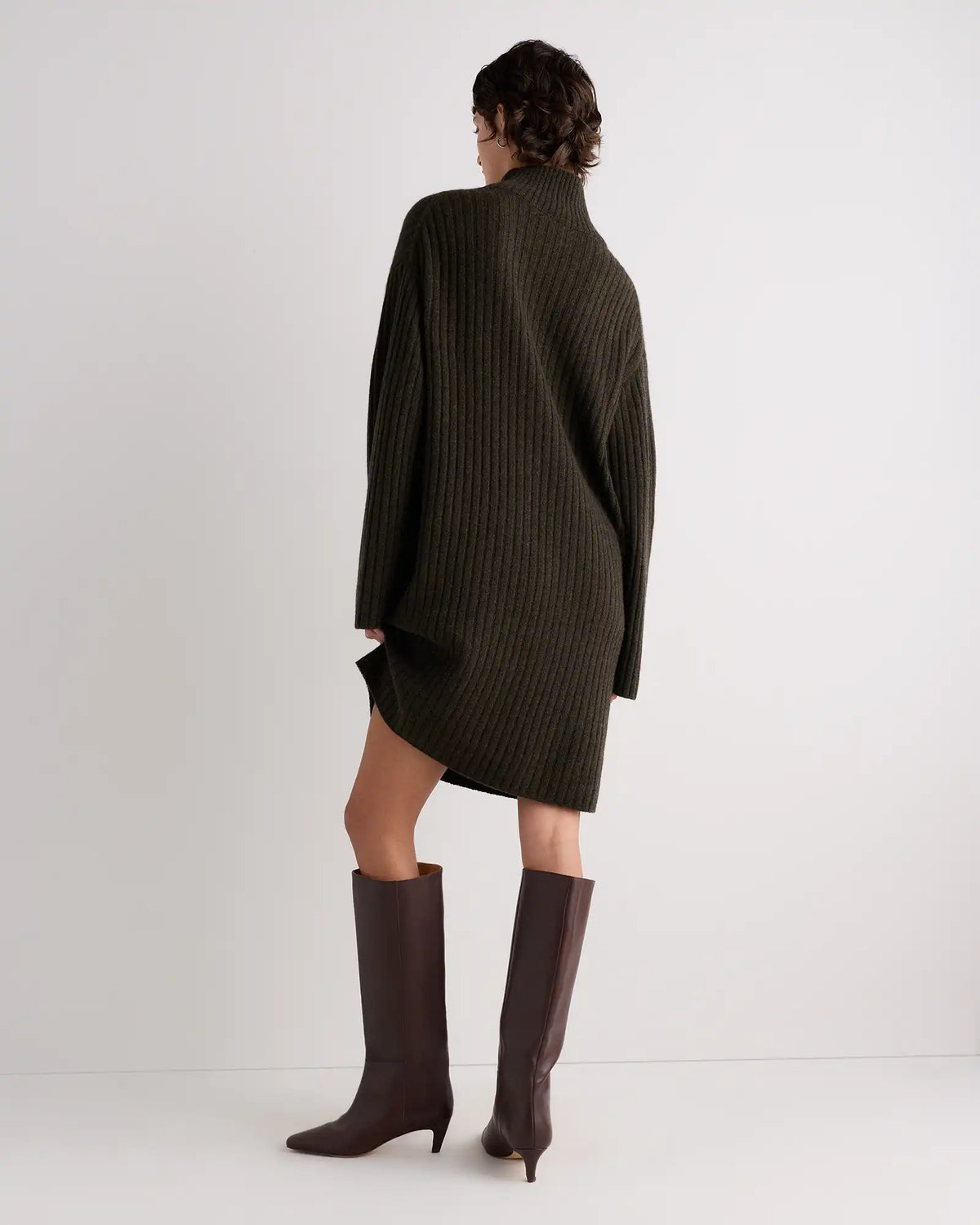Mongolian Cashmere Ribbed Turtleneck Mini Dress