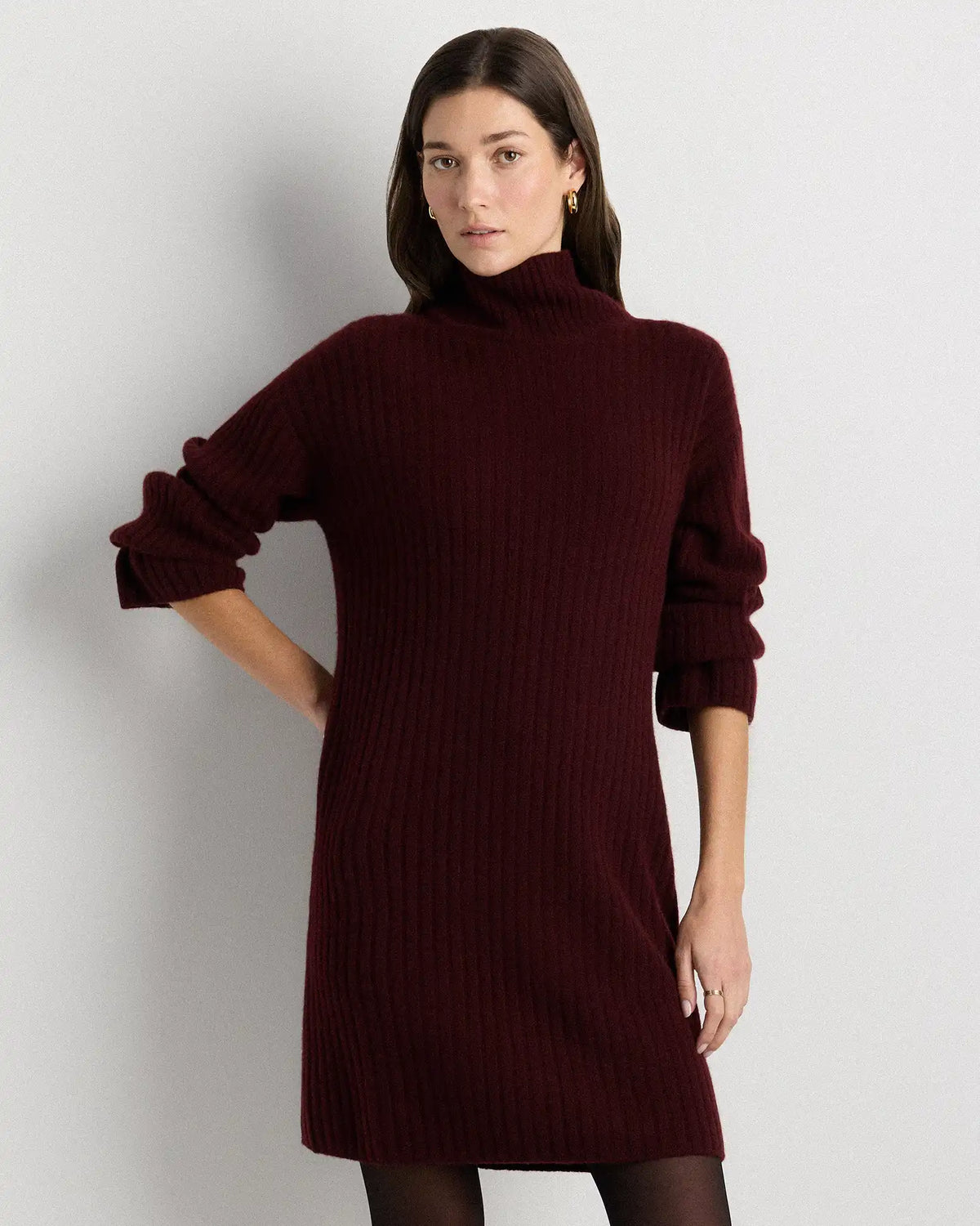 Mongolian Cashmere Ribbed Turtleneck Mini Dress