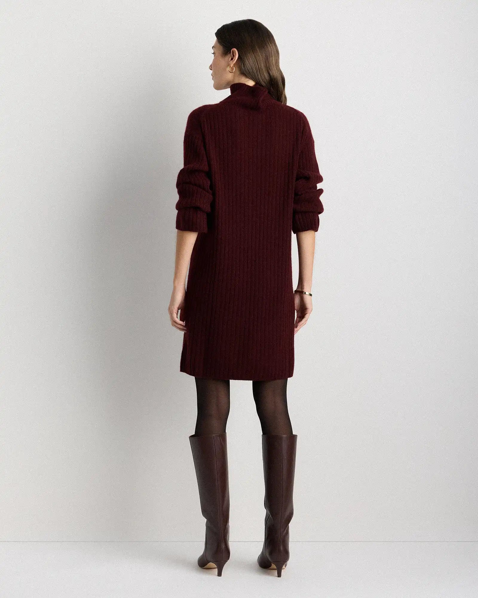 Mongolian Cashmere Ribbed Turtleneck Mini Dress