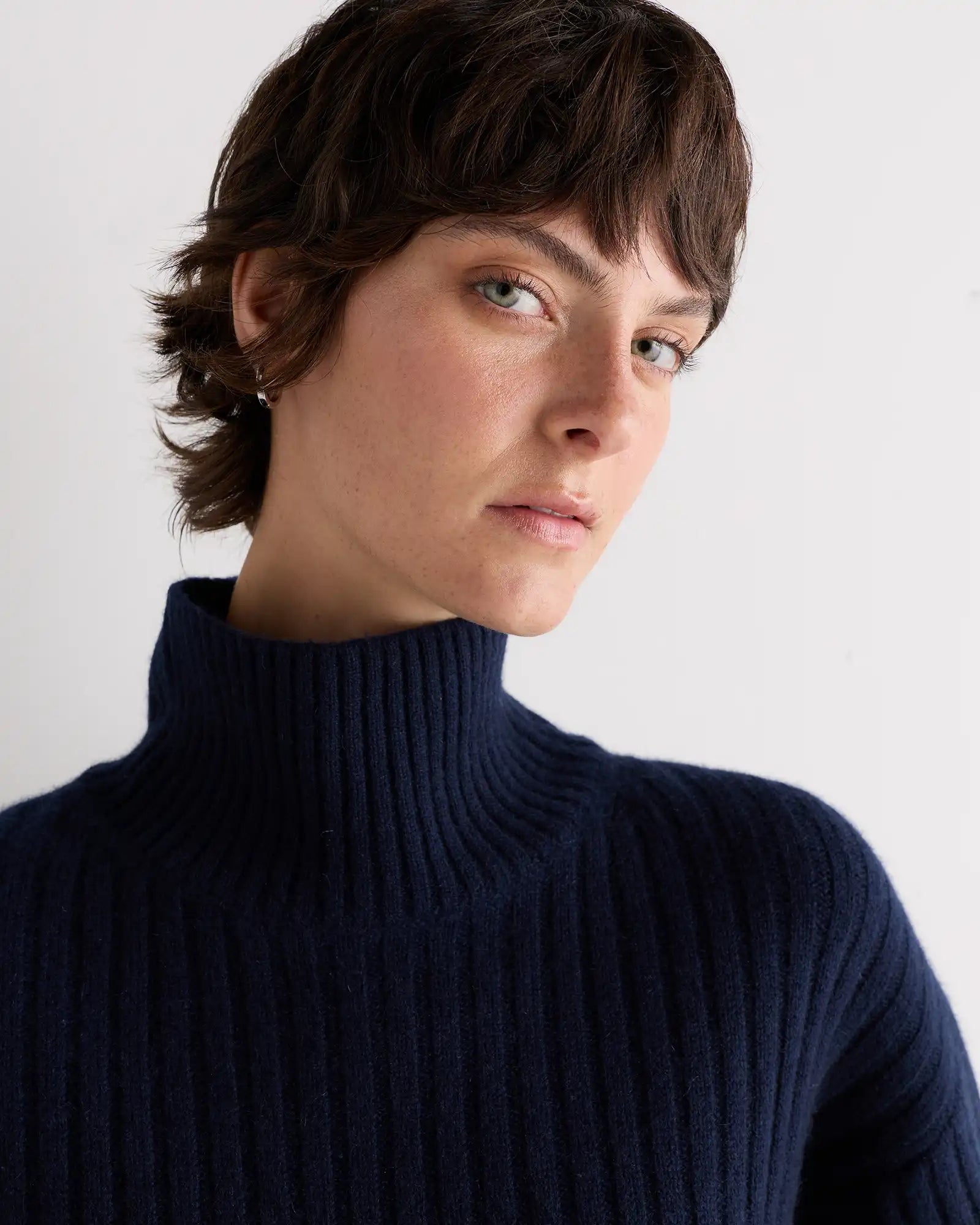 Mongolian Cashmere Ribbed Turtleneck Mini Dress