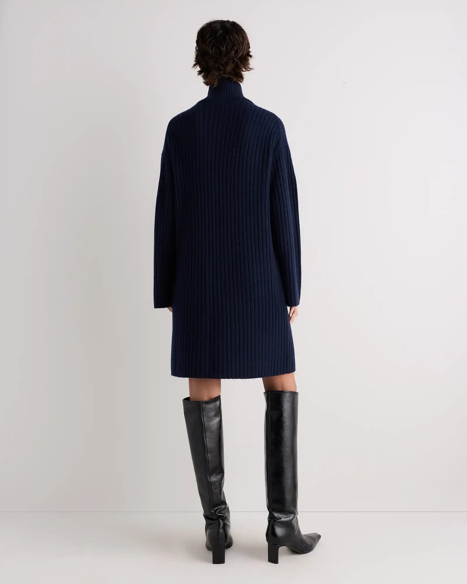 Mongolian Cashmere Ribbed Turtleneck Mini Dress