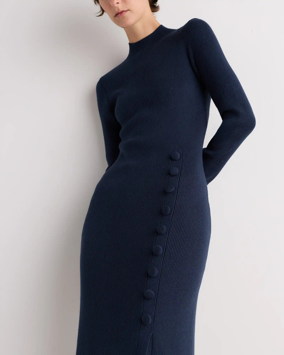 Cotton Cashmere Side Slit Midi Dress