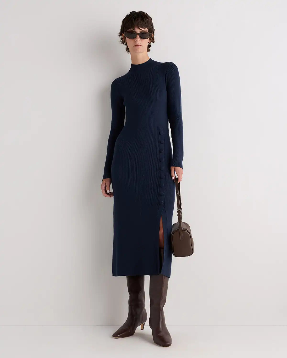 Cotton Cashmere Side Slit Midi Dress