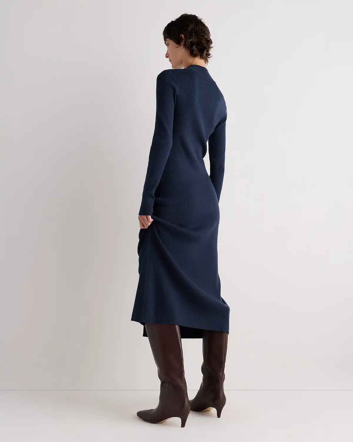 Cotton Cashmere Side Slit Midi Dress