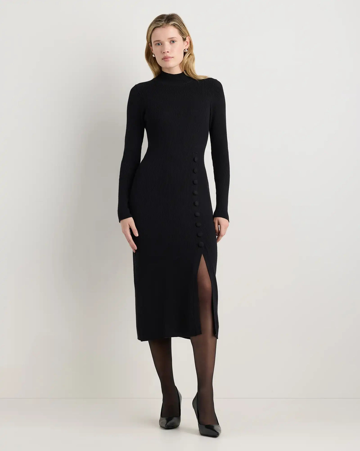 Cotton Cashmere Side Slit Midi Dress