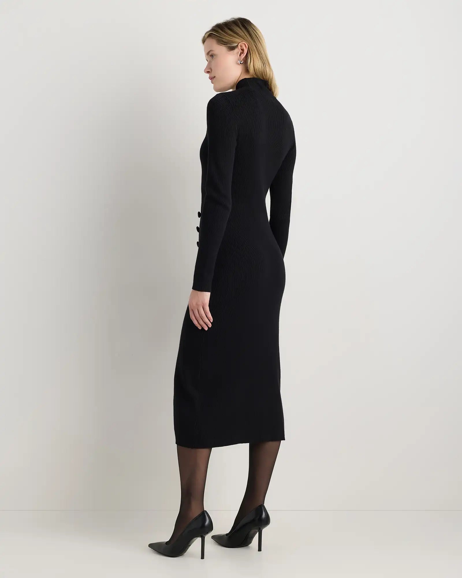Cotton Cashmere Side Slit Midi Dress