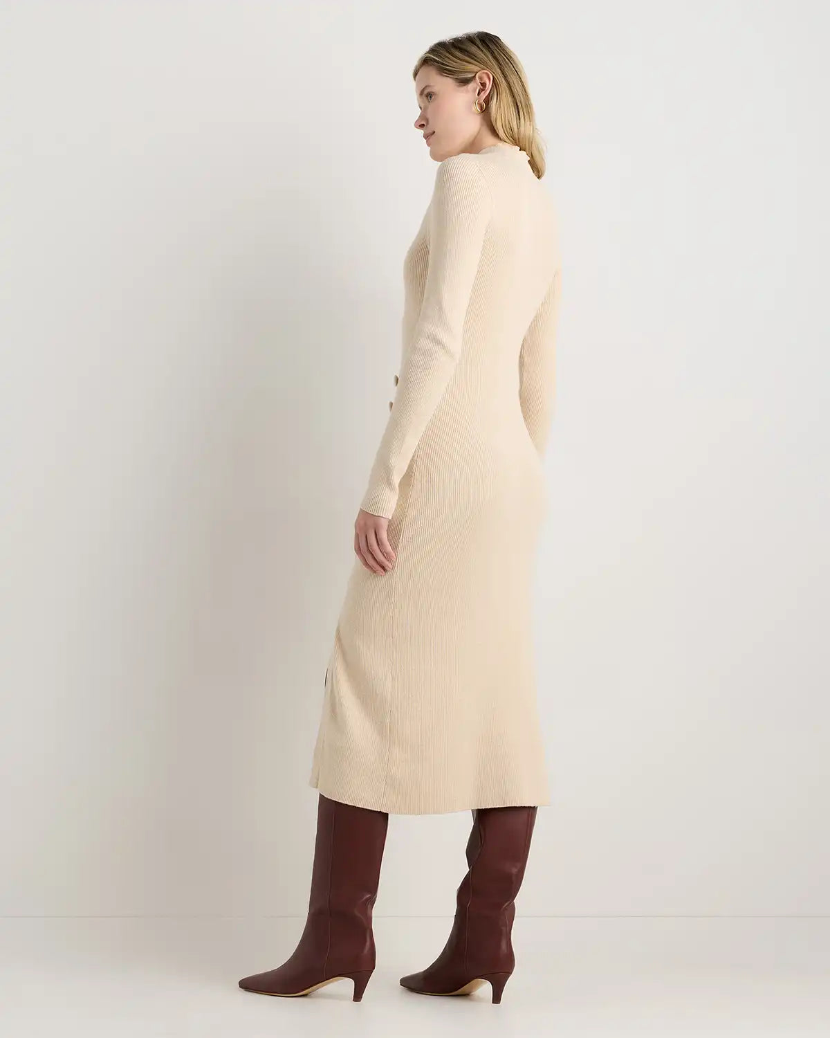 Cotton Cashmere Side Slit Midi Dress
