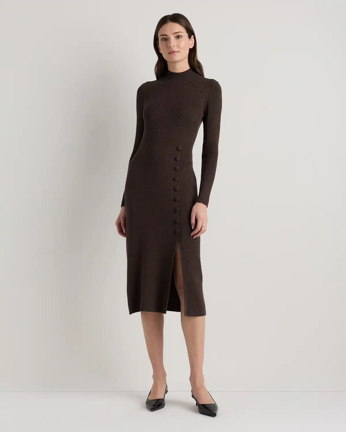 Cotton Cashmere Side Slit Midi Dress