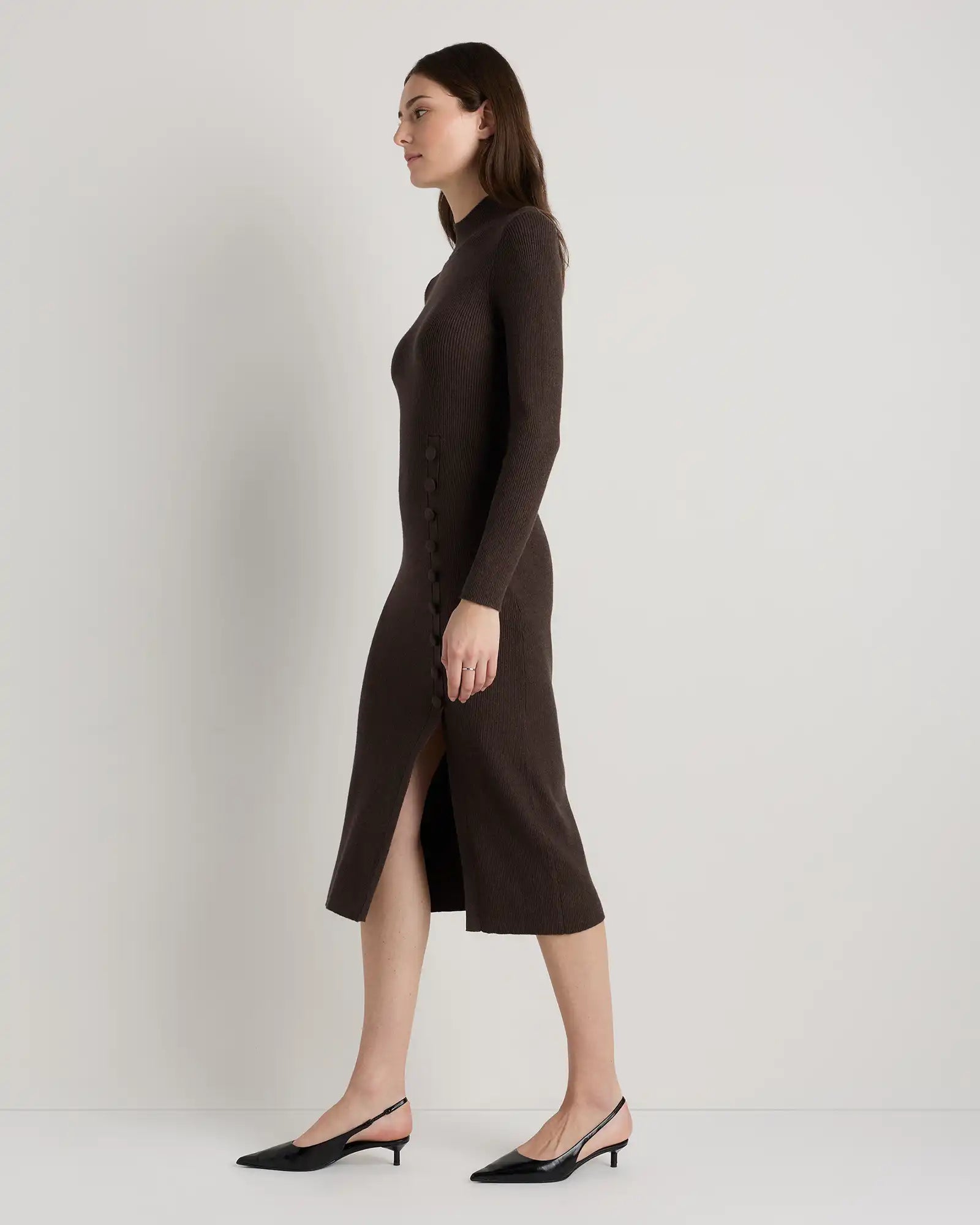 Cotton Cashmere Side Slit Midi Dress