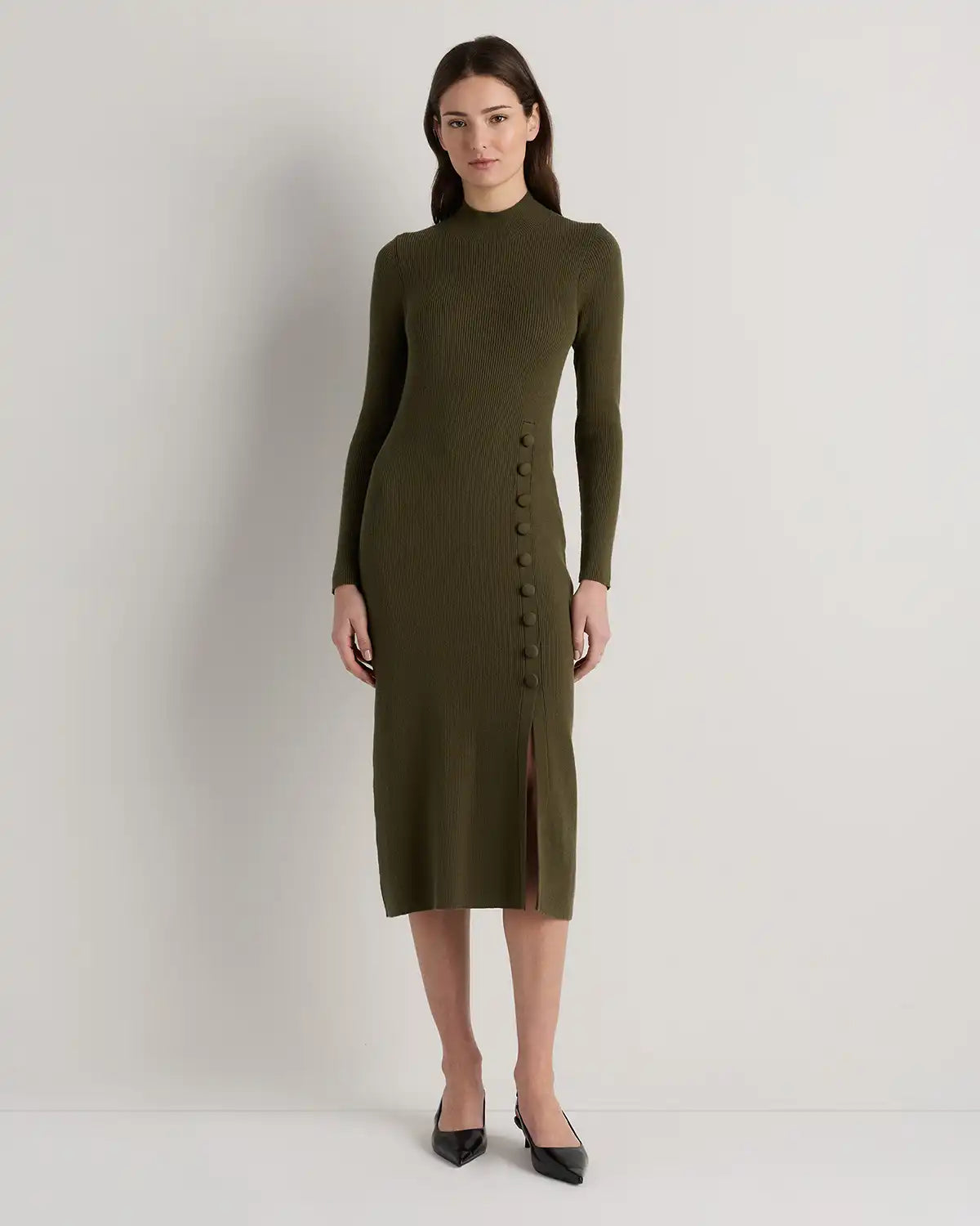 Cotton Cashmere Side Slit Midi Dress