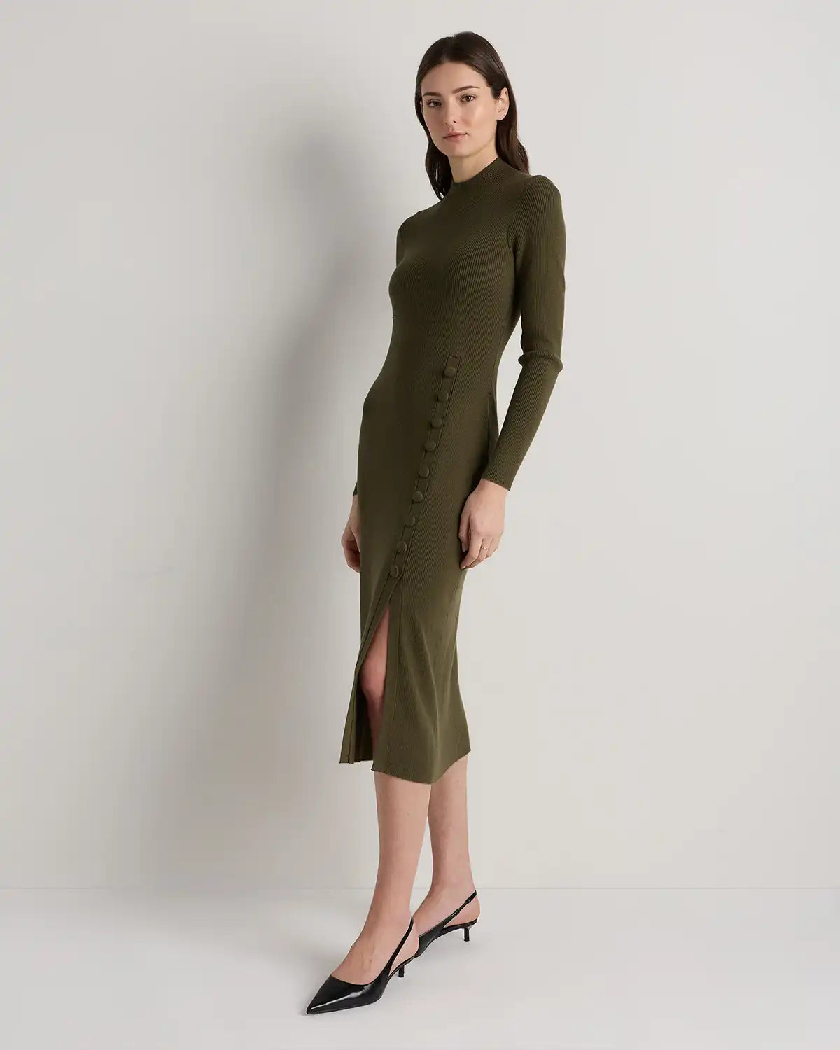 Cotton Cashmere Side Slit Midi Dress