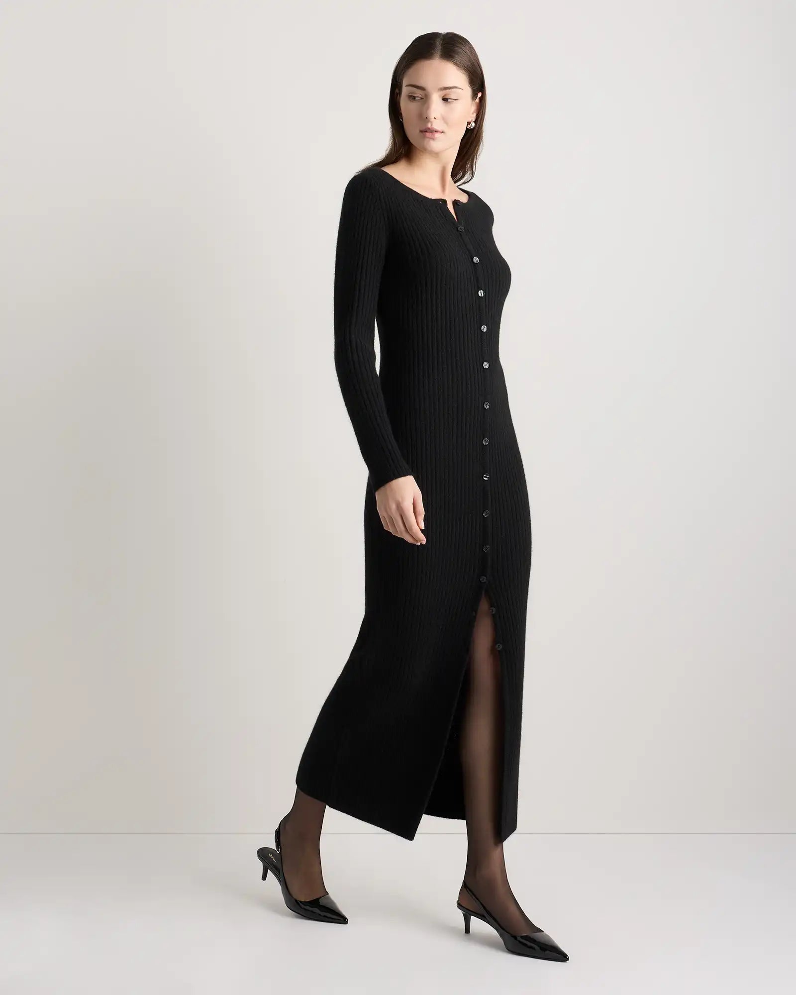 100% Yak Wool Ribbed Cardigan Sweater Dress